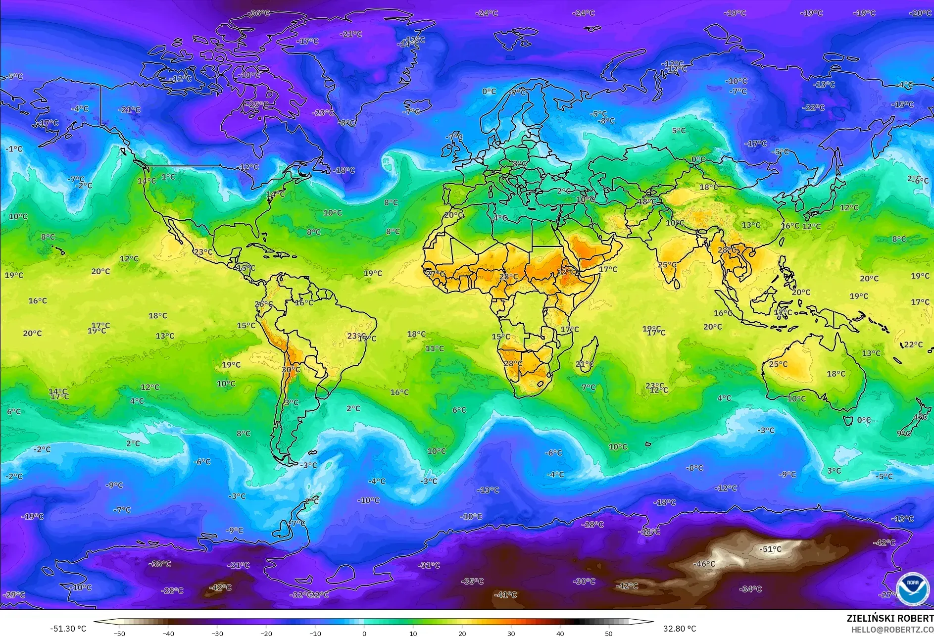 GFS modelo - Mundo, Temperatura a 850 hPa