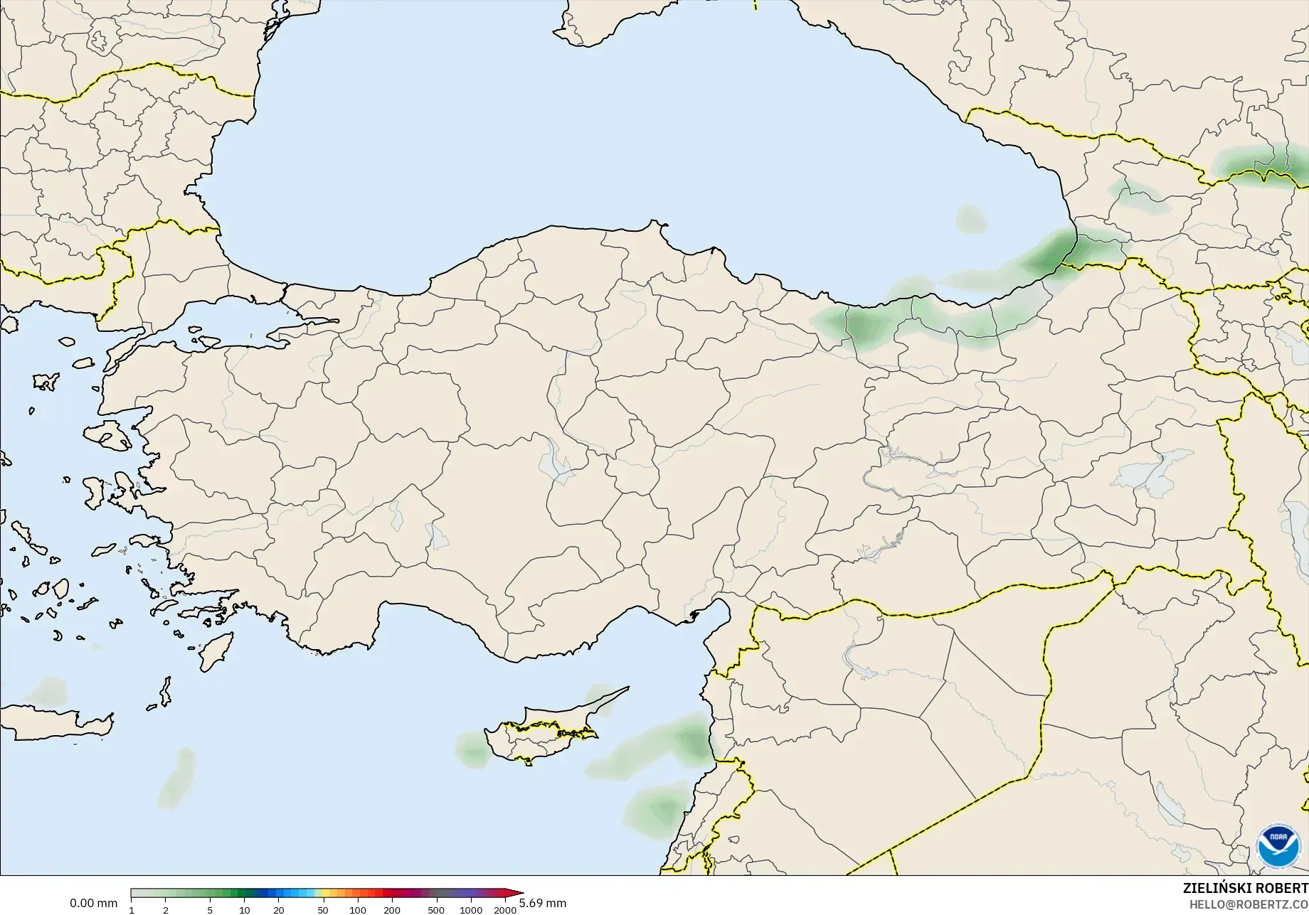 GFS modelo - Turquía, Acumulación de precipitación