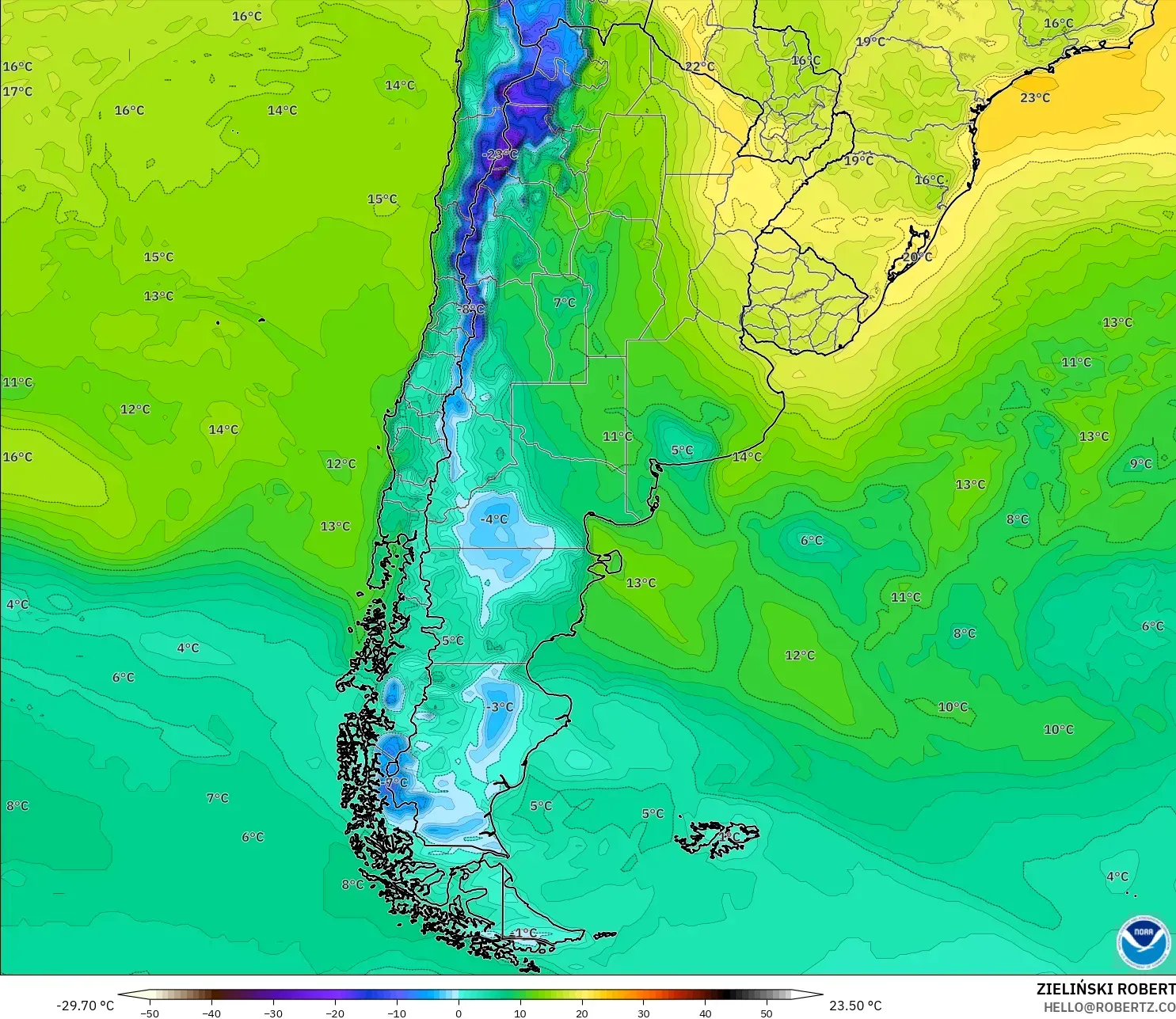 GFS modelo - Argentina, Punto de rocío a 2 m
