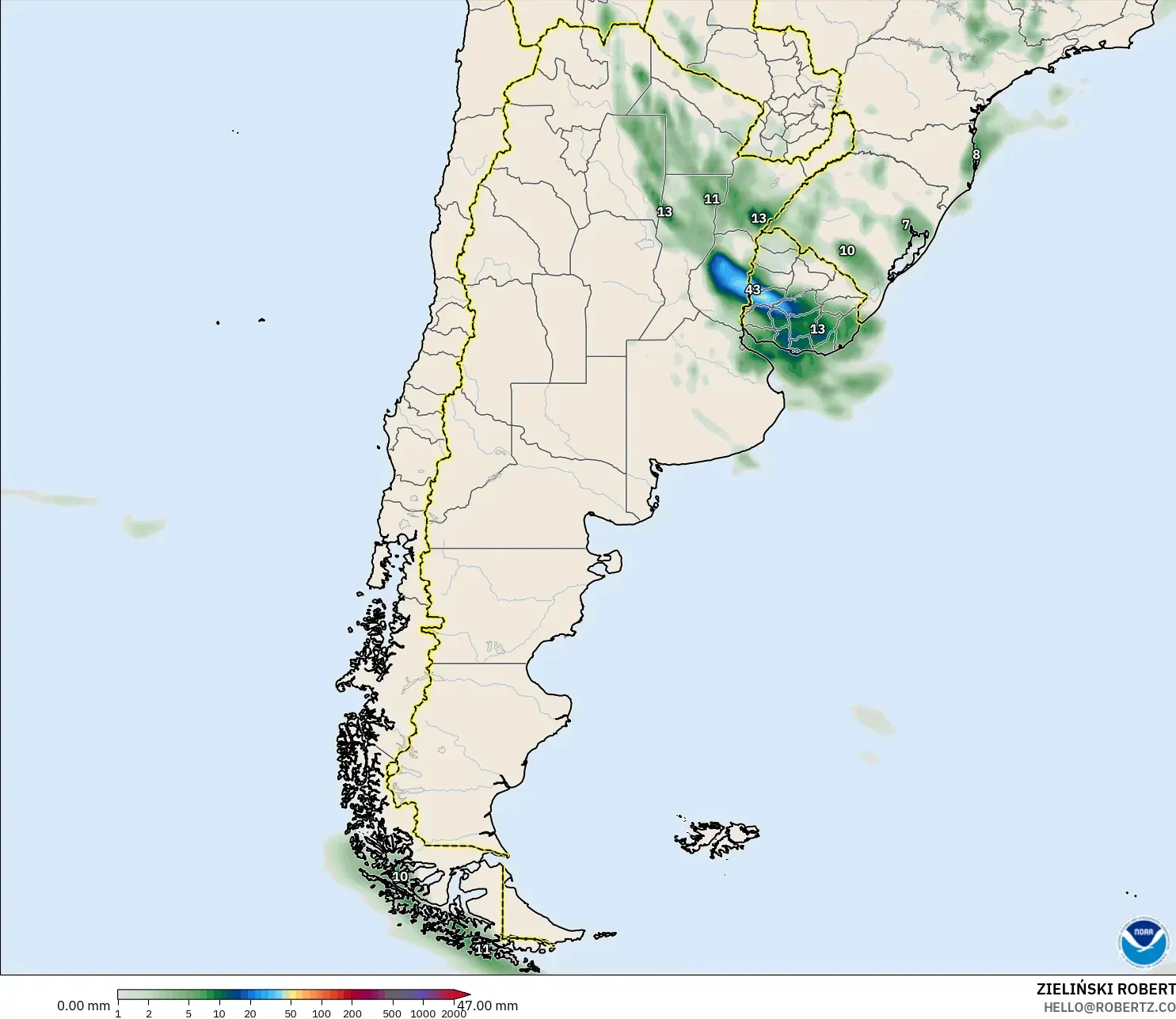 GFS modelo - Argentina, Acumulación de precipitación