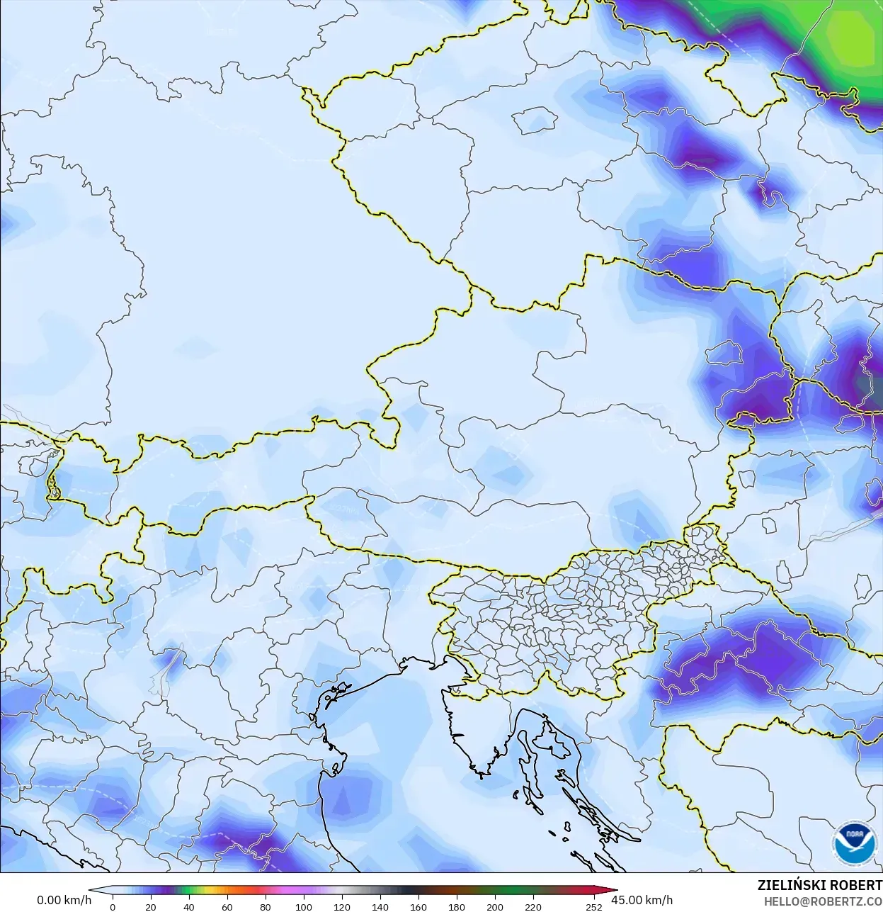 GFS modelo - Austria, Ráfagas de viento