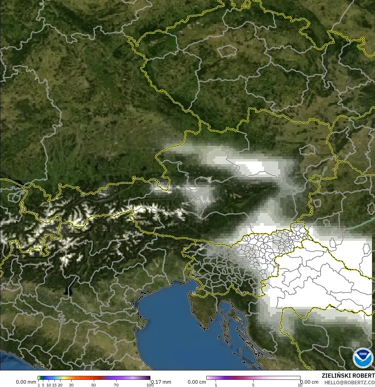 GFS modelo - Austria, Precipitación, nubes y presión
