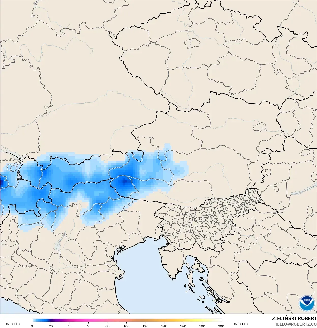 GFS modelo - Austria, Profundidad de nieve