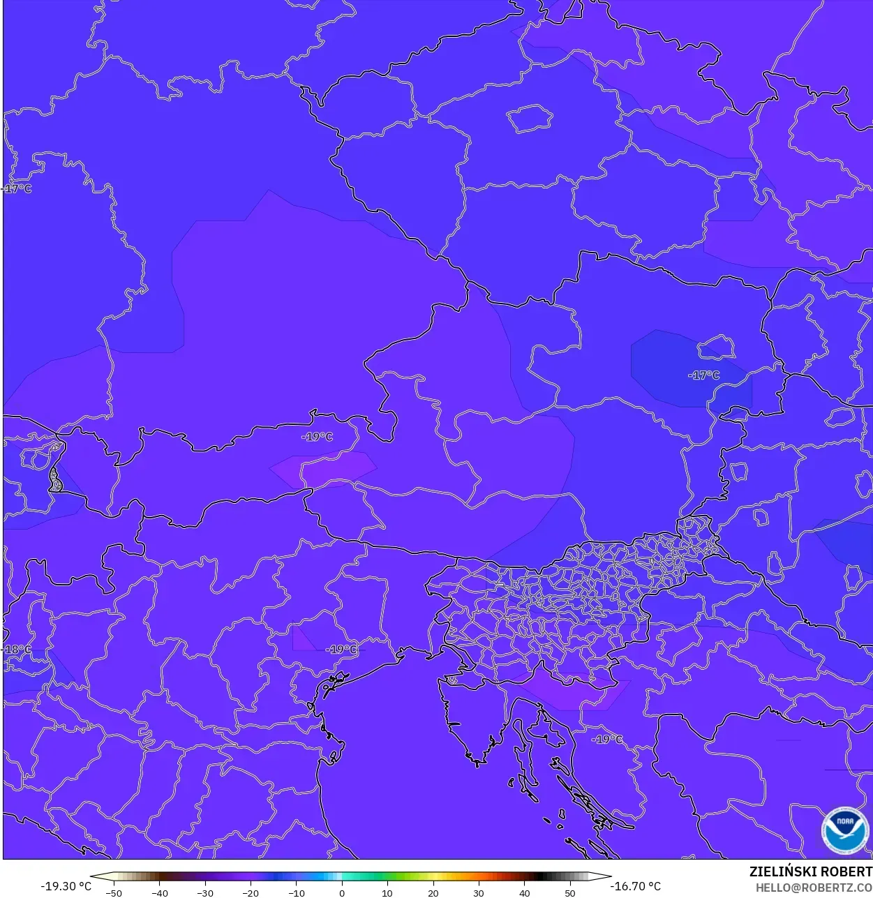 GFS modelo - Austria, Temperatura a 500 hPa