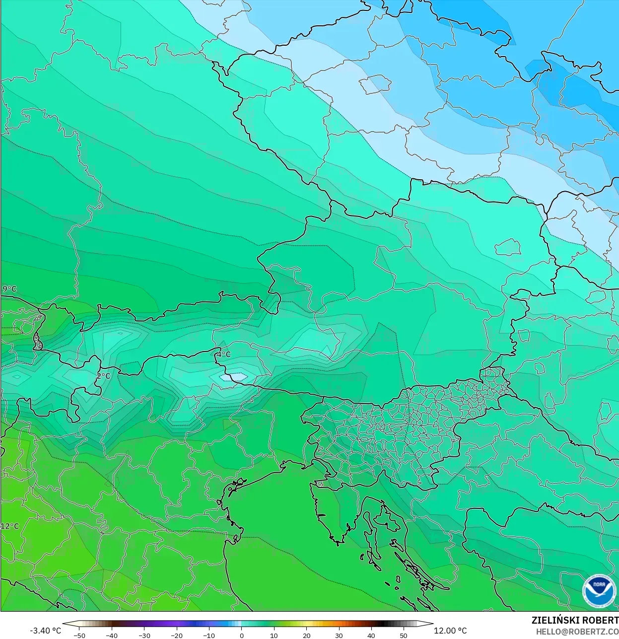 GFS modelo - Austria, Temperatura a 850 hPa