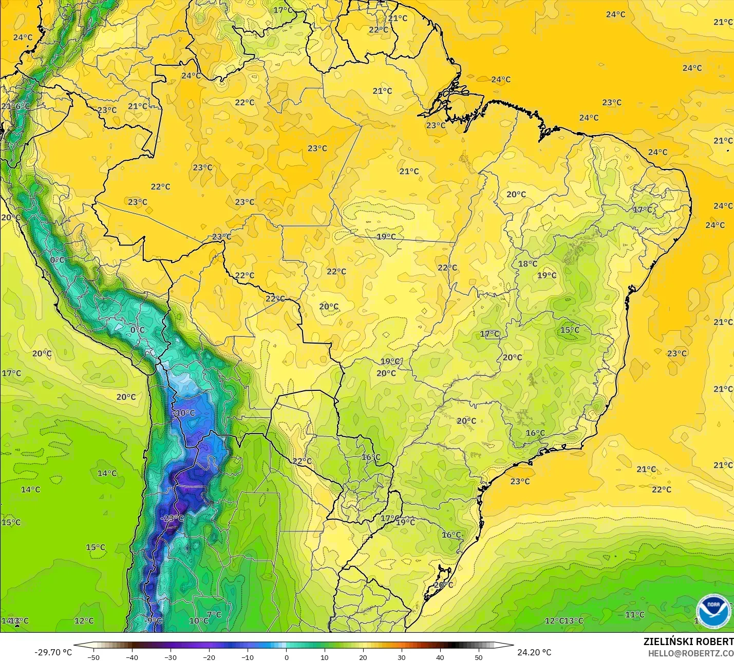 GFS modelo - Brasil, Punto de rocío a 2 m