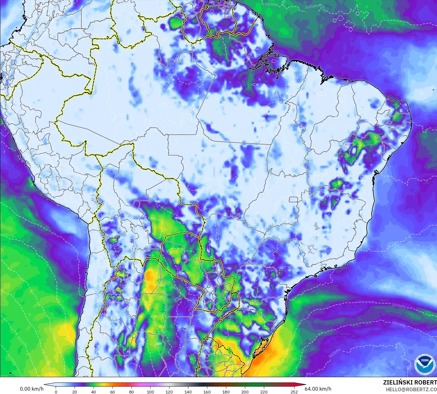 GFS modelo - Brasil, Ráfagas de Viento Máximas