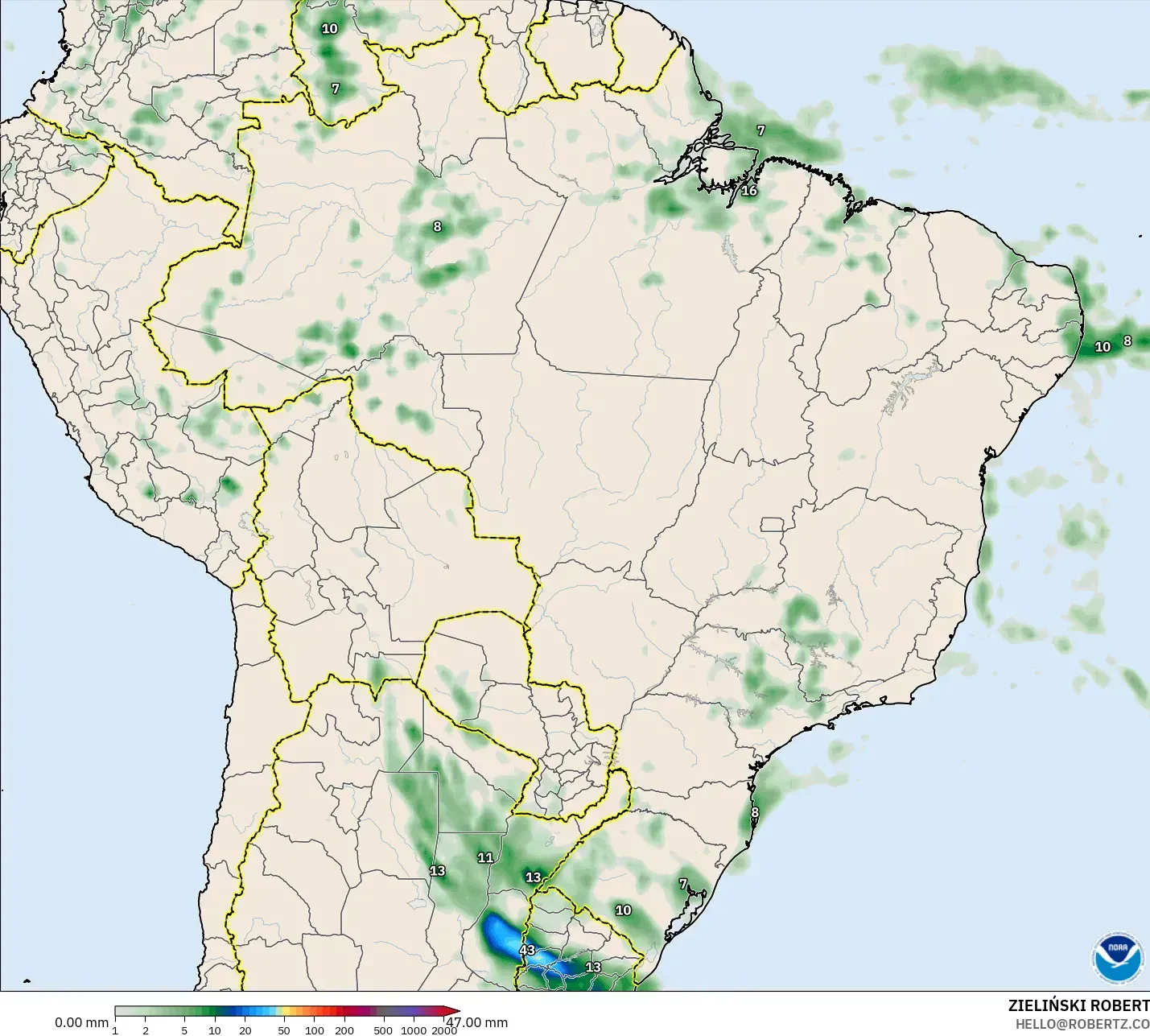 GFS modelo - Brasil, Acumulación de precipitación