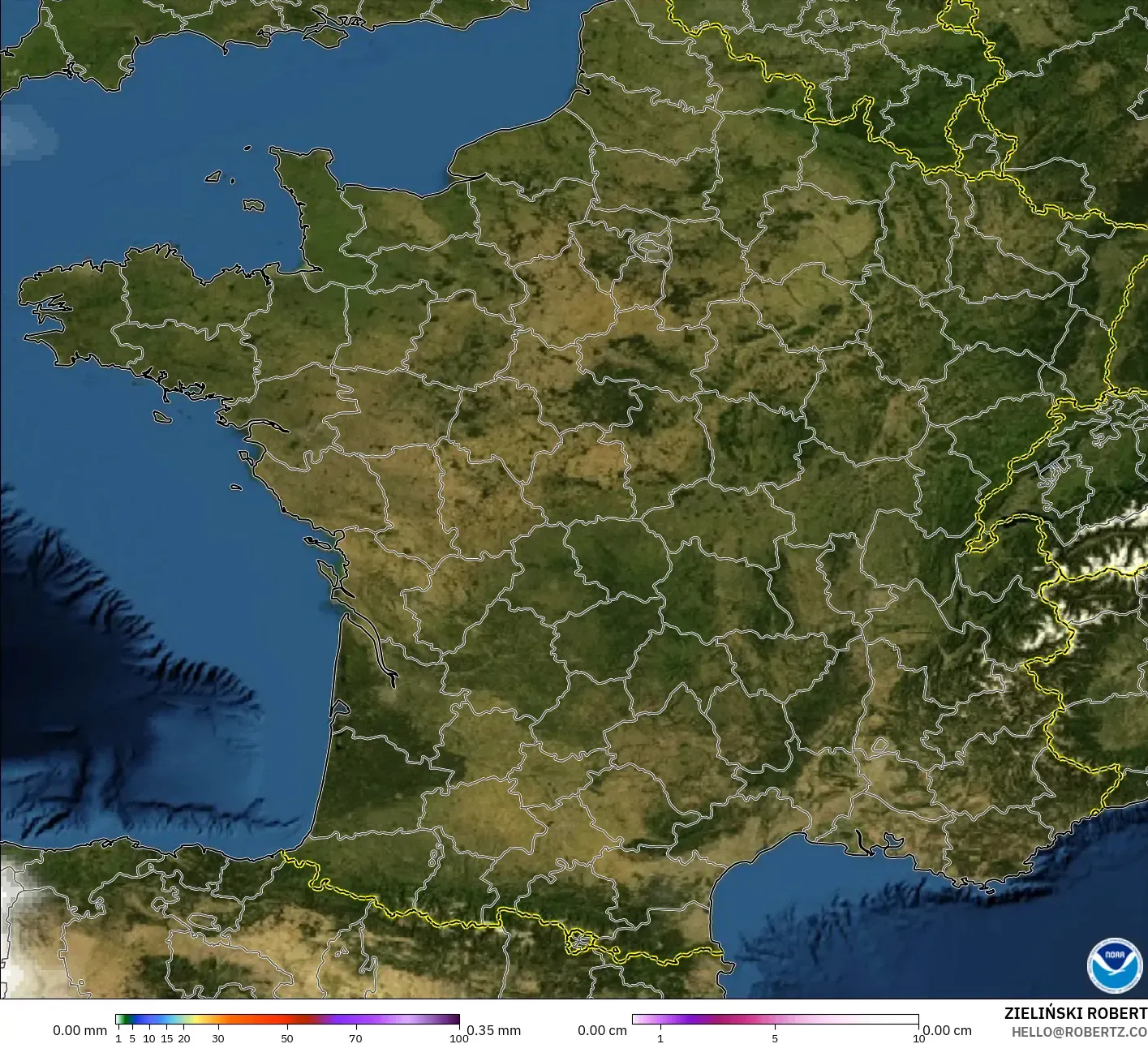 GFS modelo - Francia, Precipitación, nubes y presión