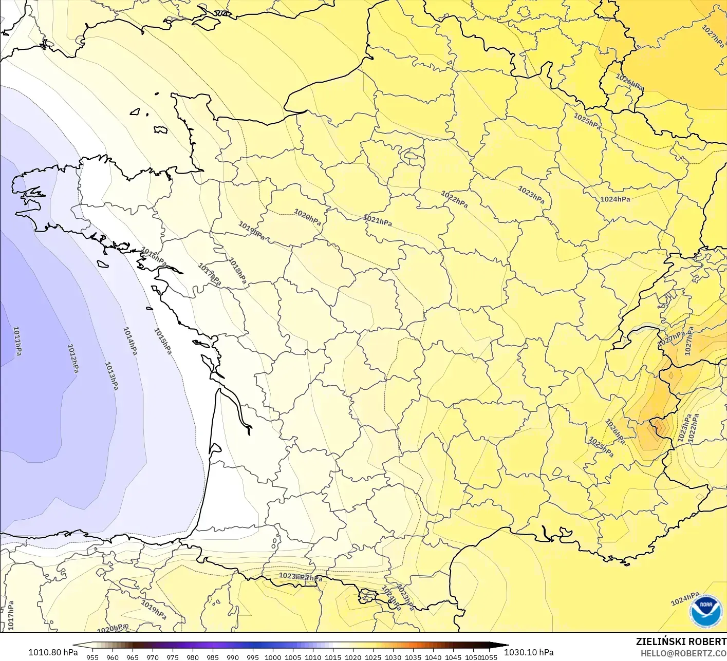 GFS modelo - Francia, Presión