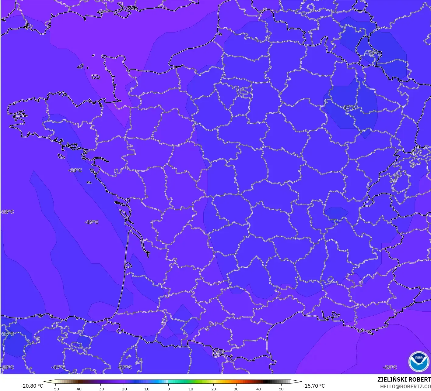 GFS modelo - Francia, Temperatura a 500 hPa