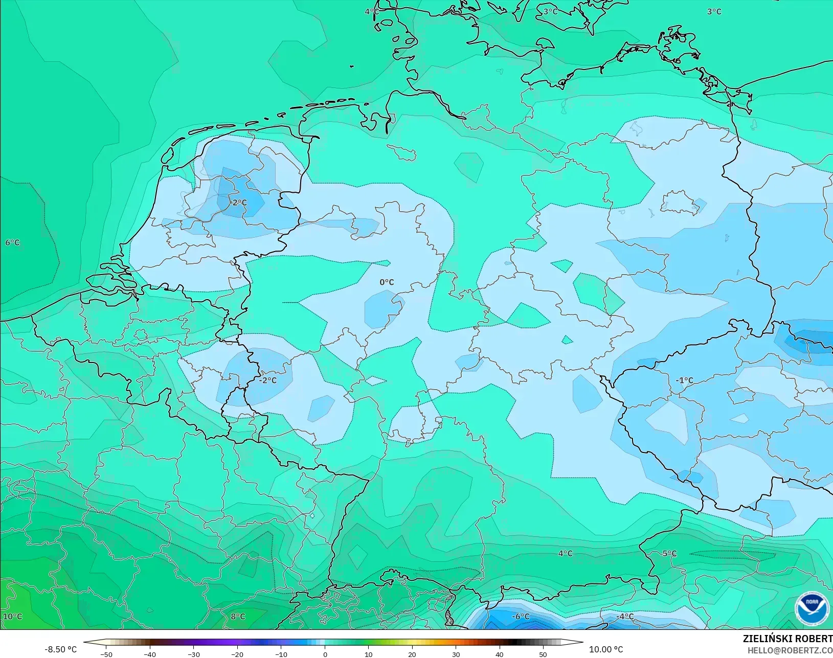 GFS modelo - Alemania, Punto de rocío a 2 m