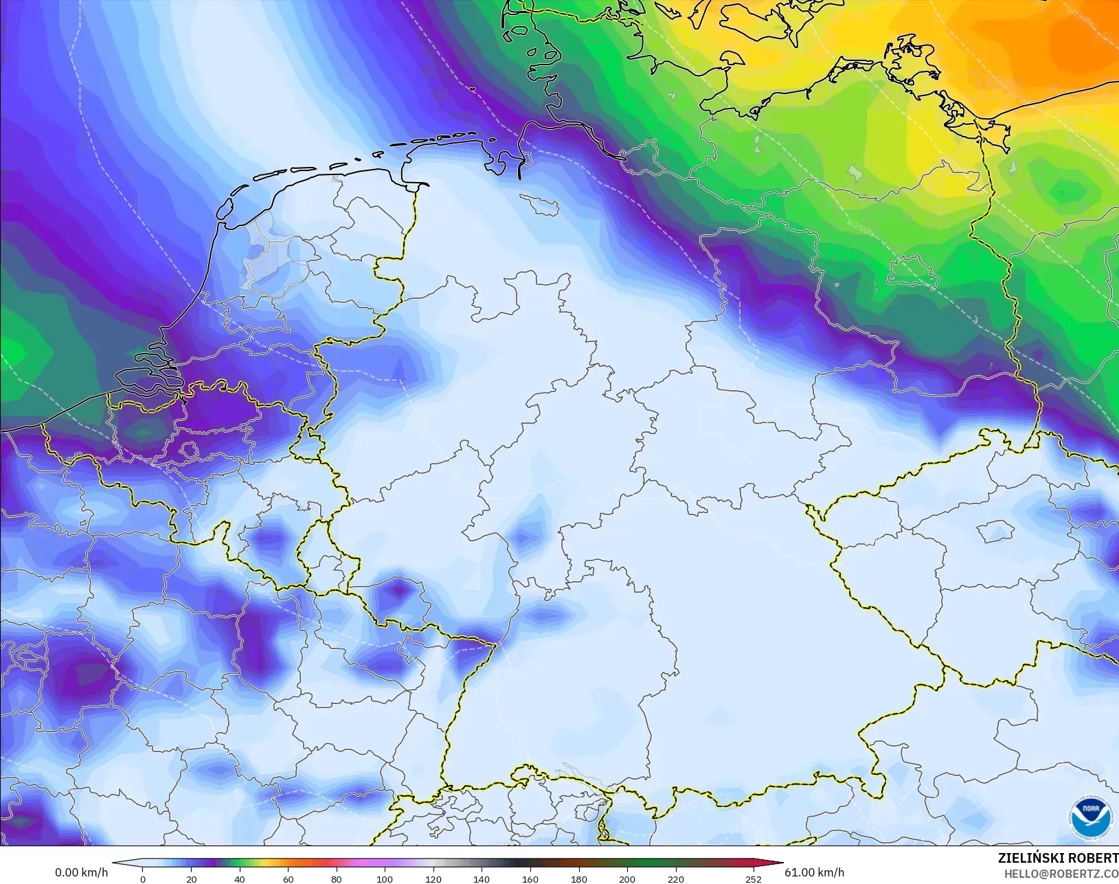 GFS modelo - Alemania, Ráfagas de viento