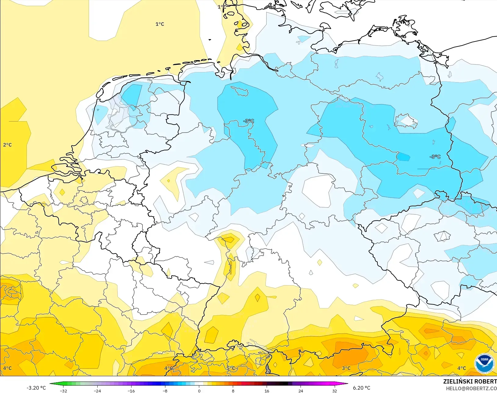 GFS modelo - Alemania, Anomalía de temperatura a 2 m