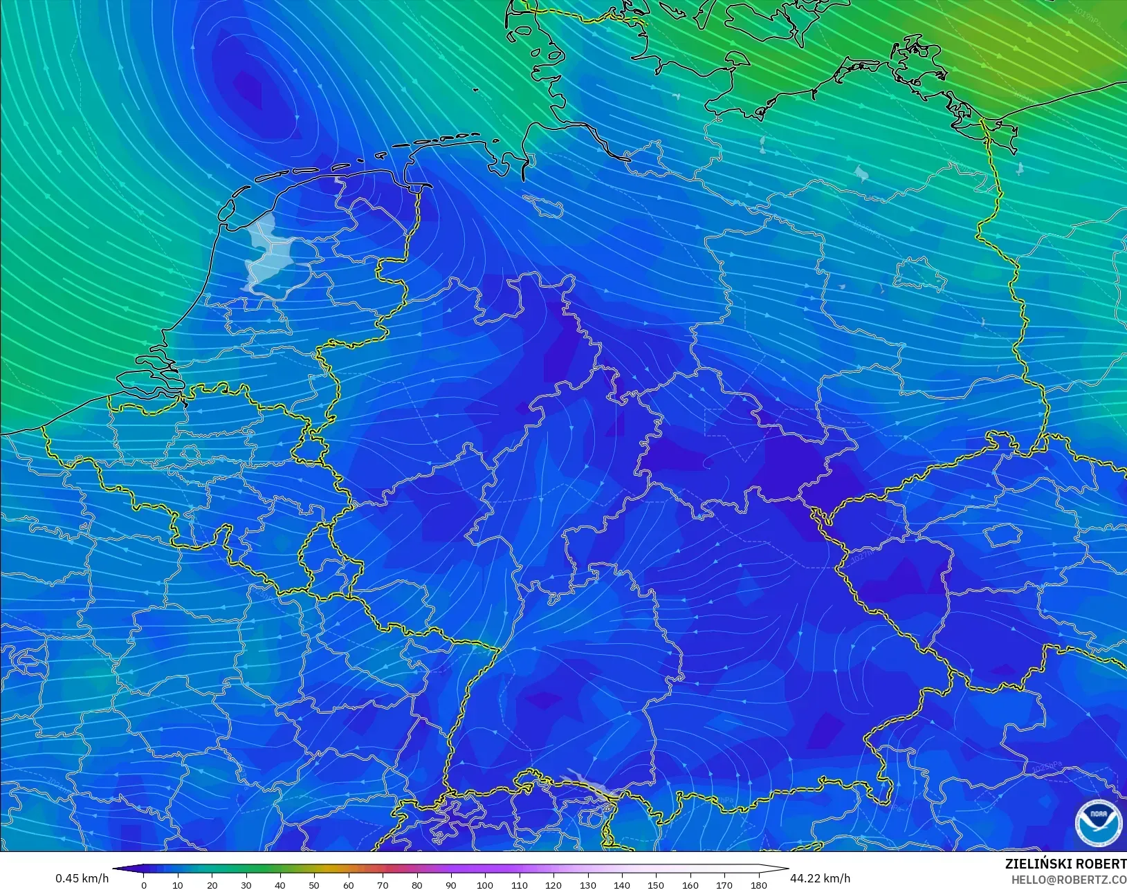 GFS modelo - Alemania, Viento a 10 m