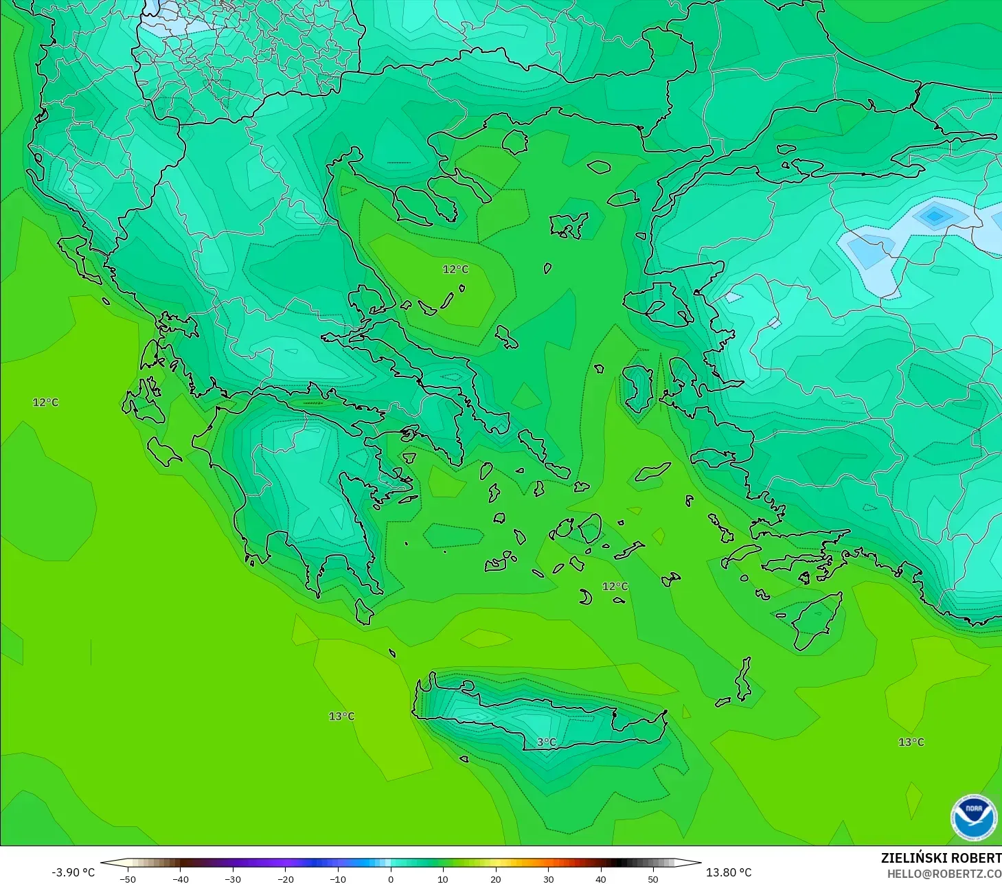 GFS modelo - Grecia, Punto de rocío a 2 m