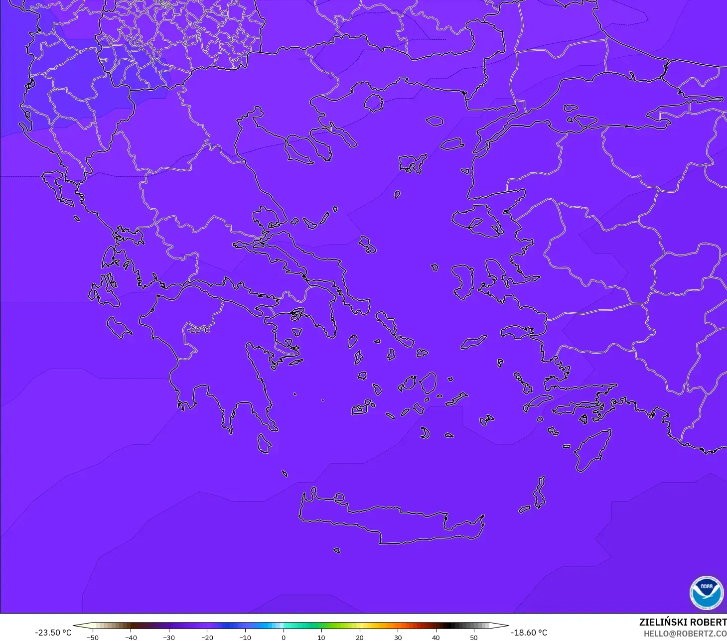 GFS modelo - Grecia, Temperatura a 500 hPa
