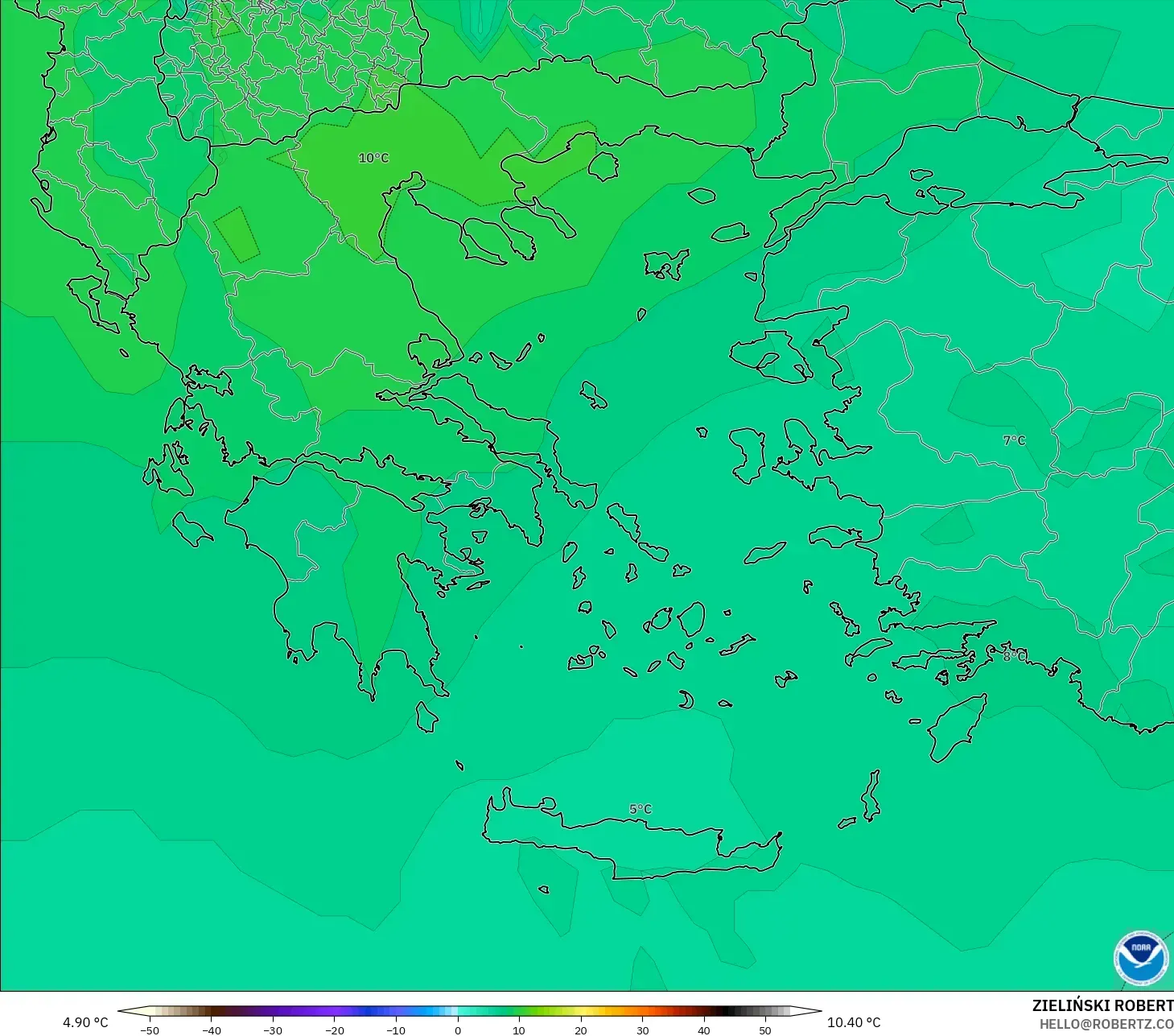 GFS modelo - Grecia, Temperatura a 850 hPa