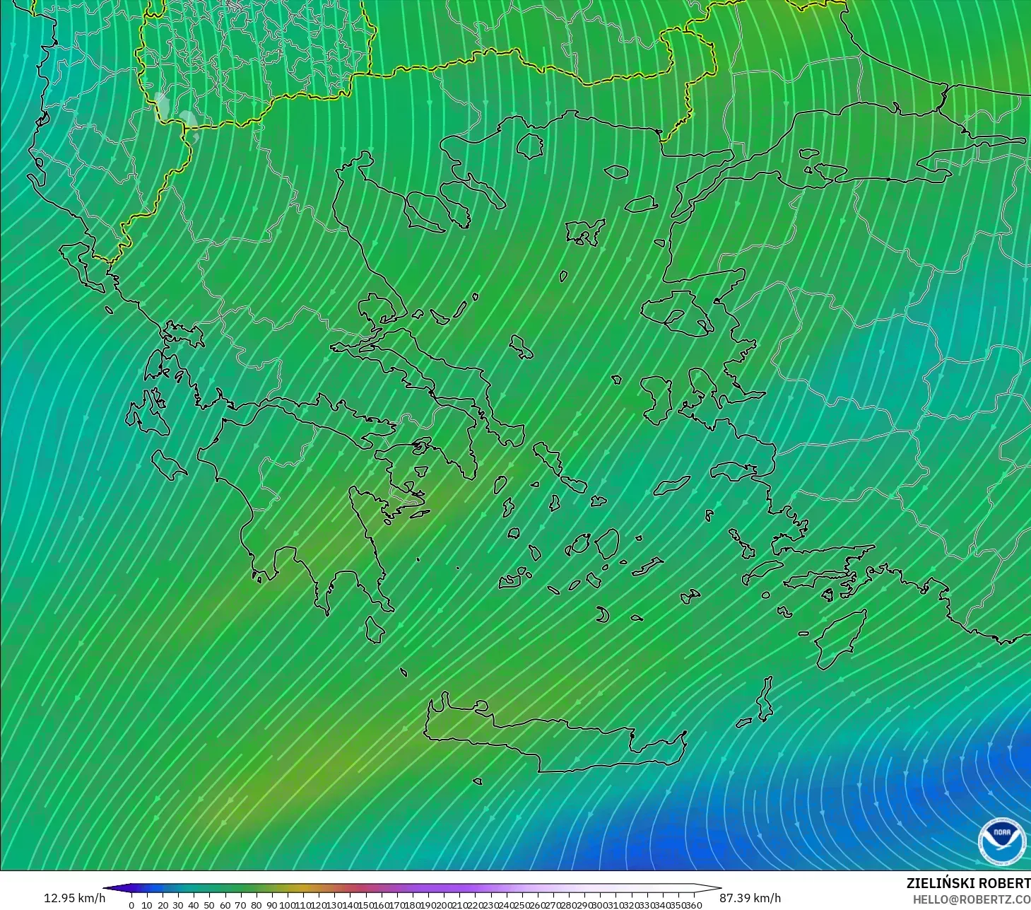 GFS modelo - Grecia, Viento a 300 hPa (corriente en chorro)