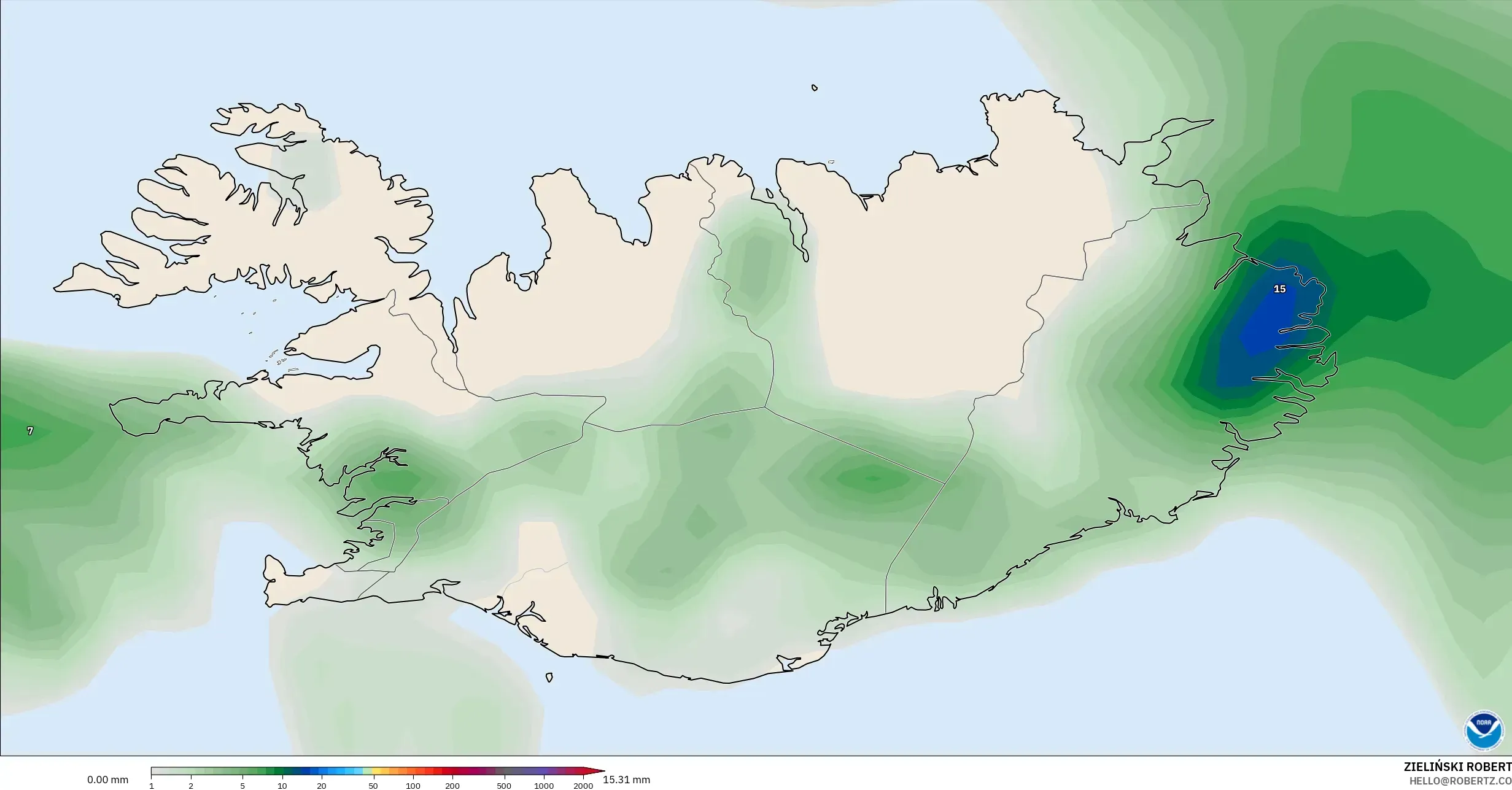 GFS modelo - Islandia, Acumulación de precipitación