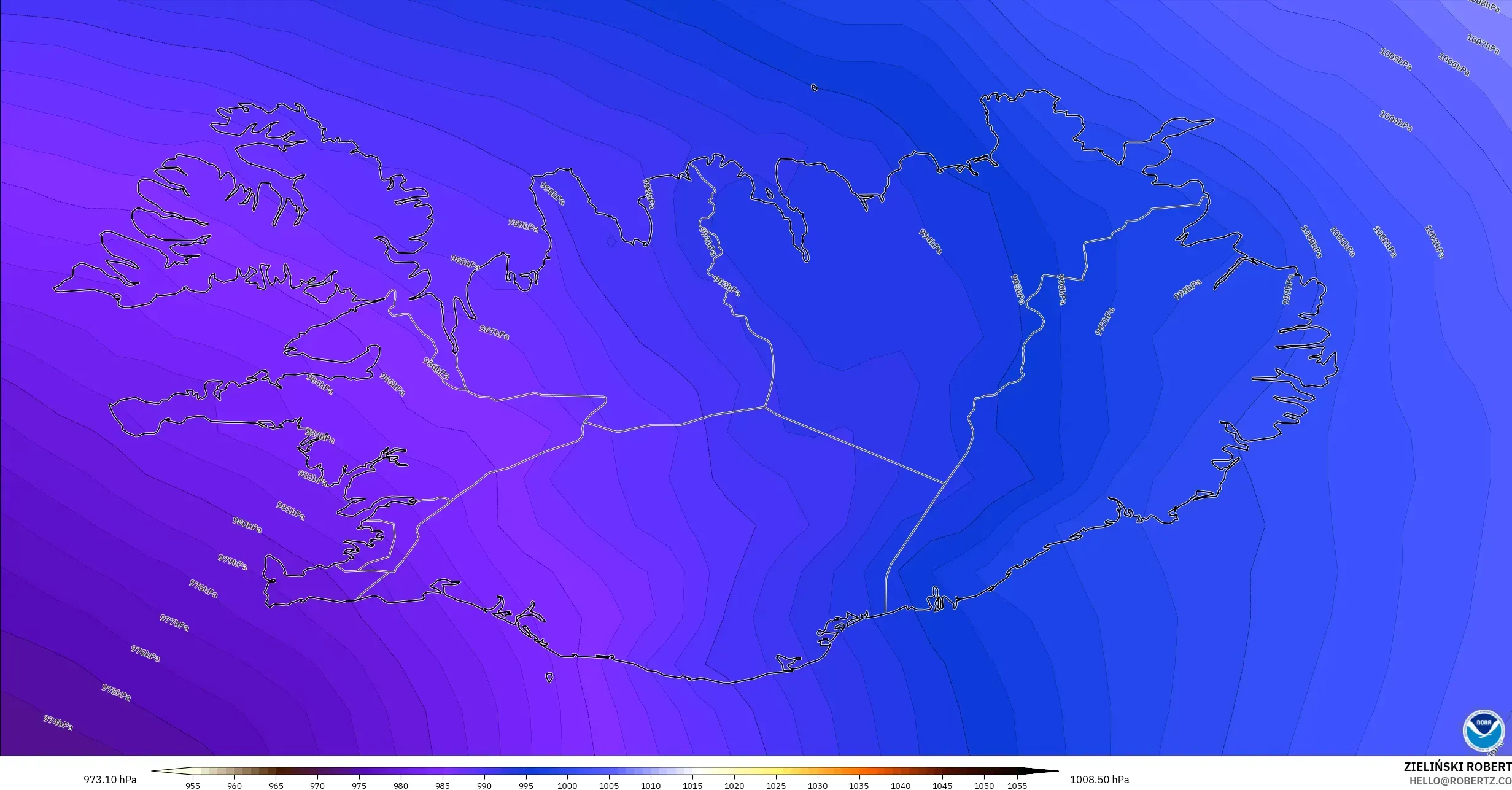 GFS modelo - Islandia, Presión