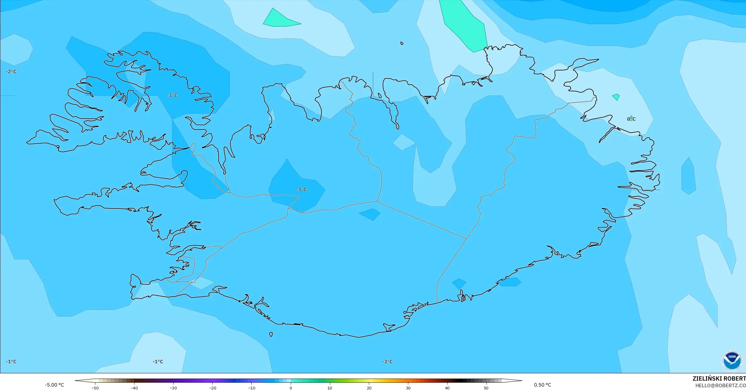 GFS modelo - Islandia, Temperatura a 850 hPa