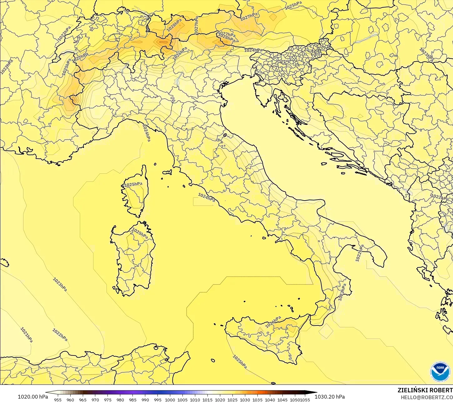 GFS modelo - Italia, Presión