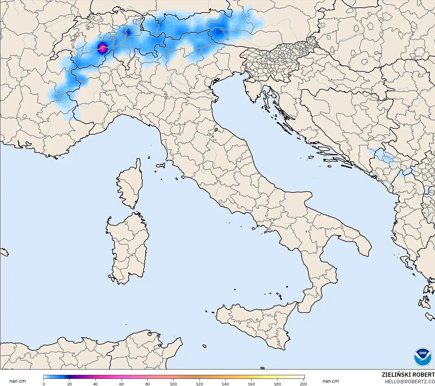 GFS modelo - Italia, Profundidad de nieve