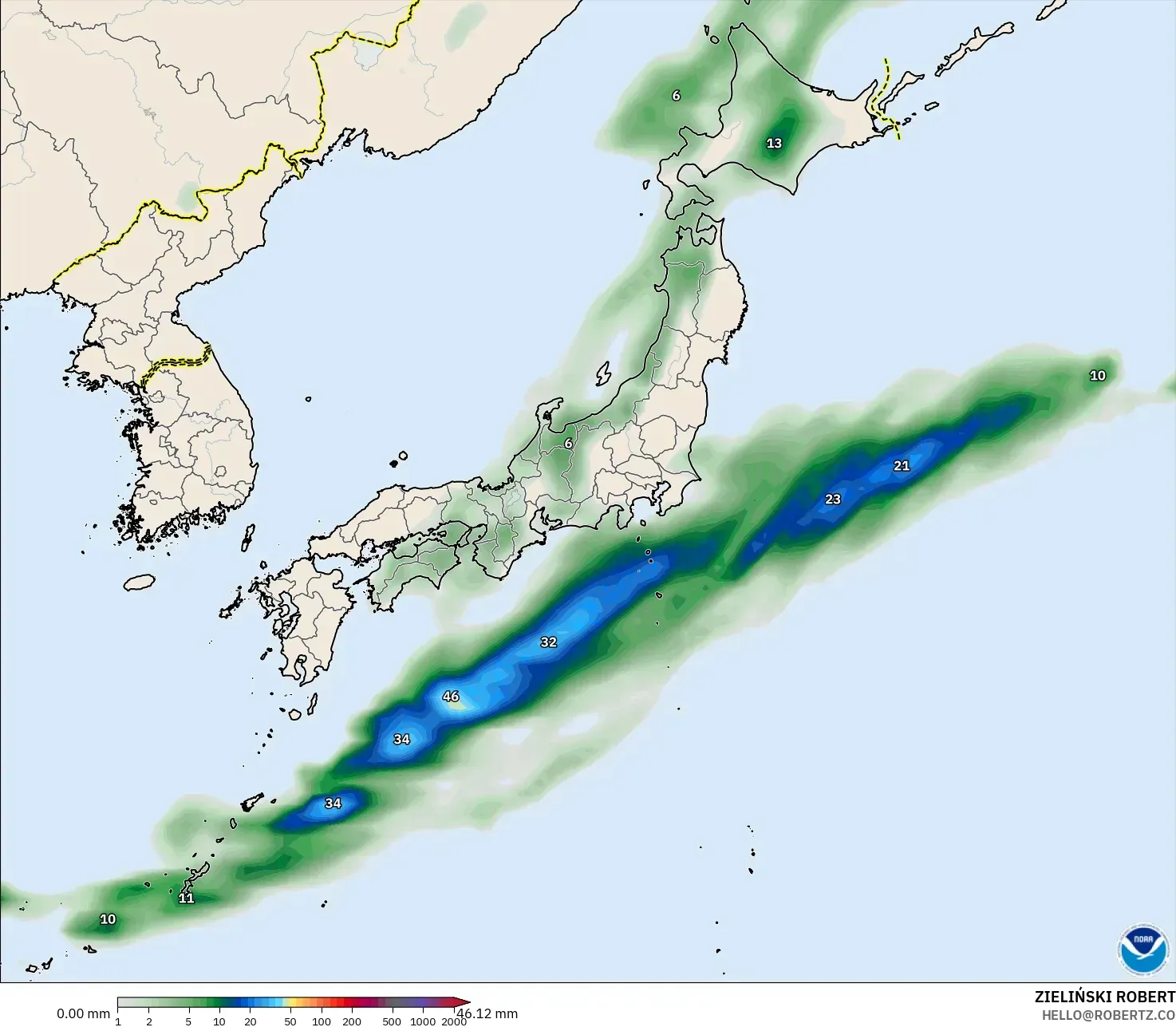 GFS modelo - Japón, Acumulación de precipitación