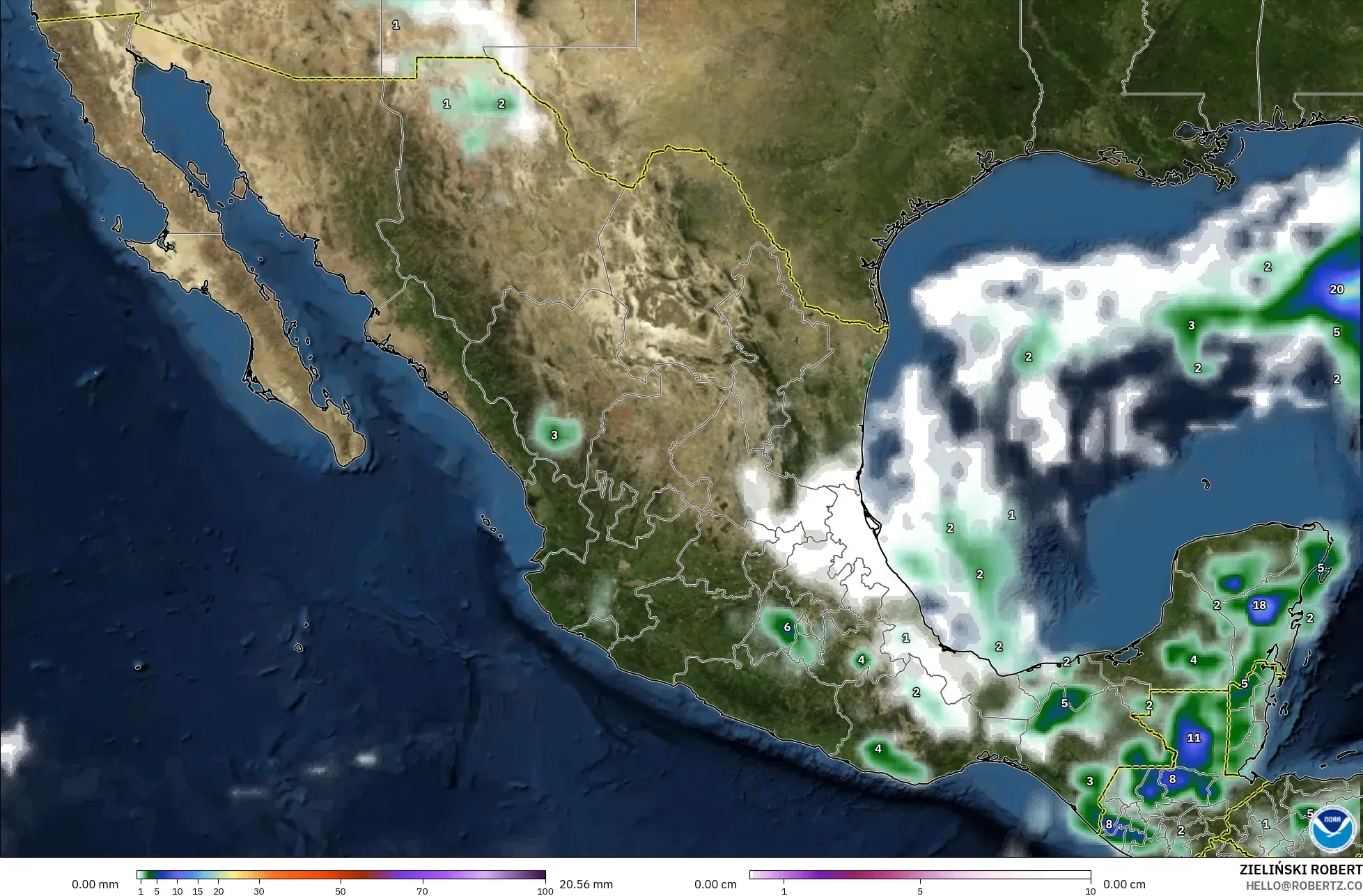 GFS modelo - México, Precipitación, nubes y presión