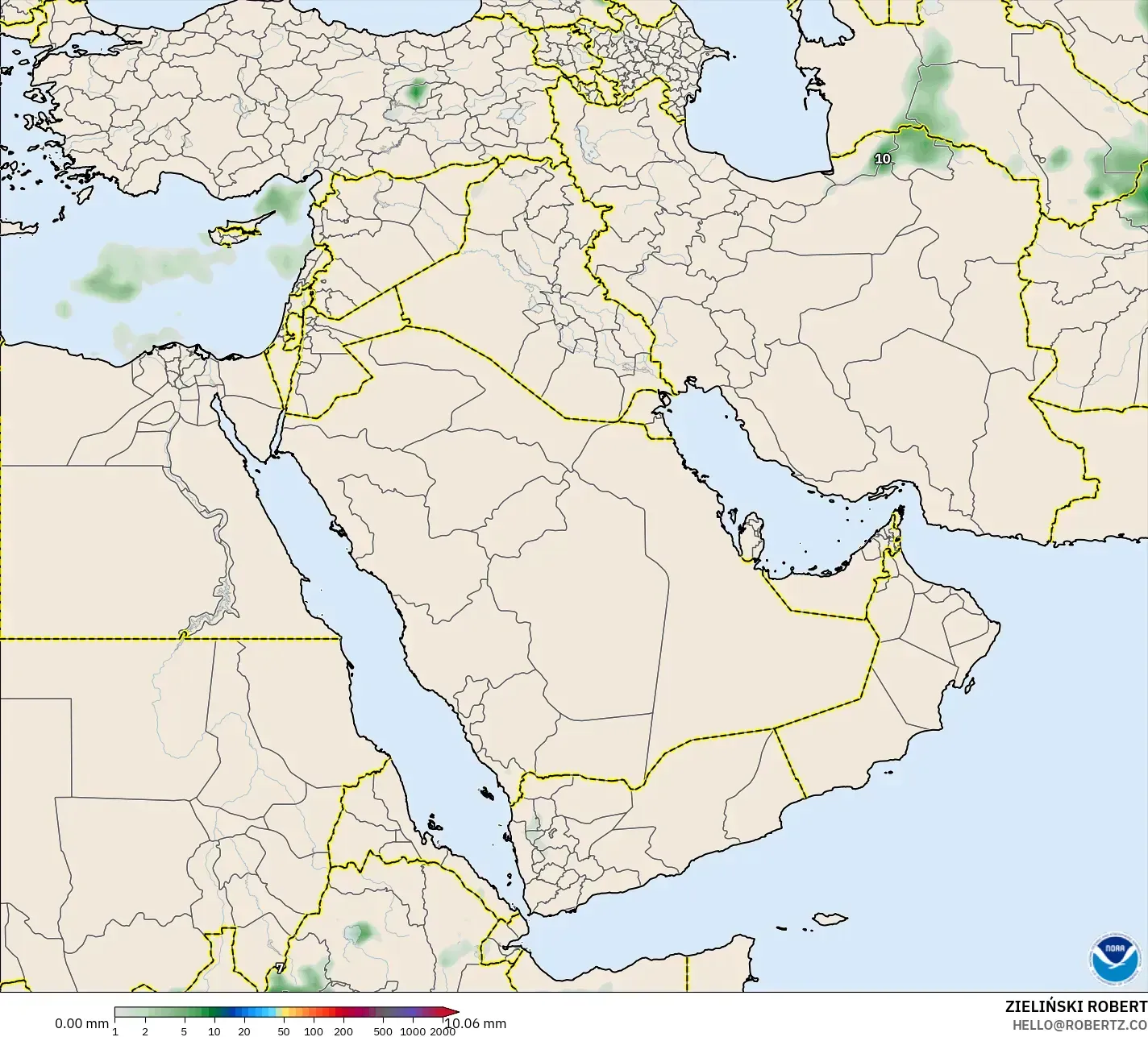 GFS modelo - Oriente Medio, Acumulación de precipitación
