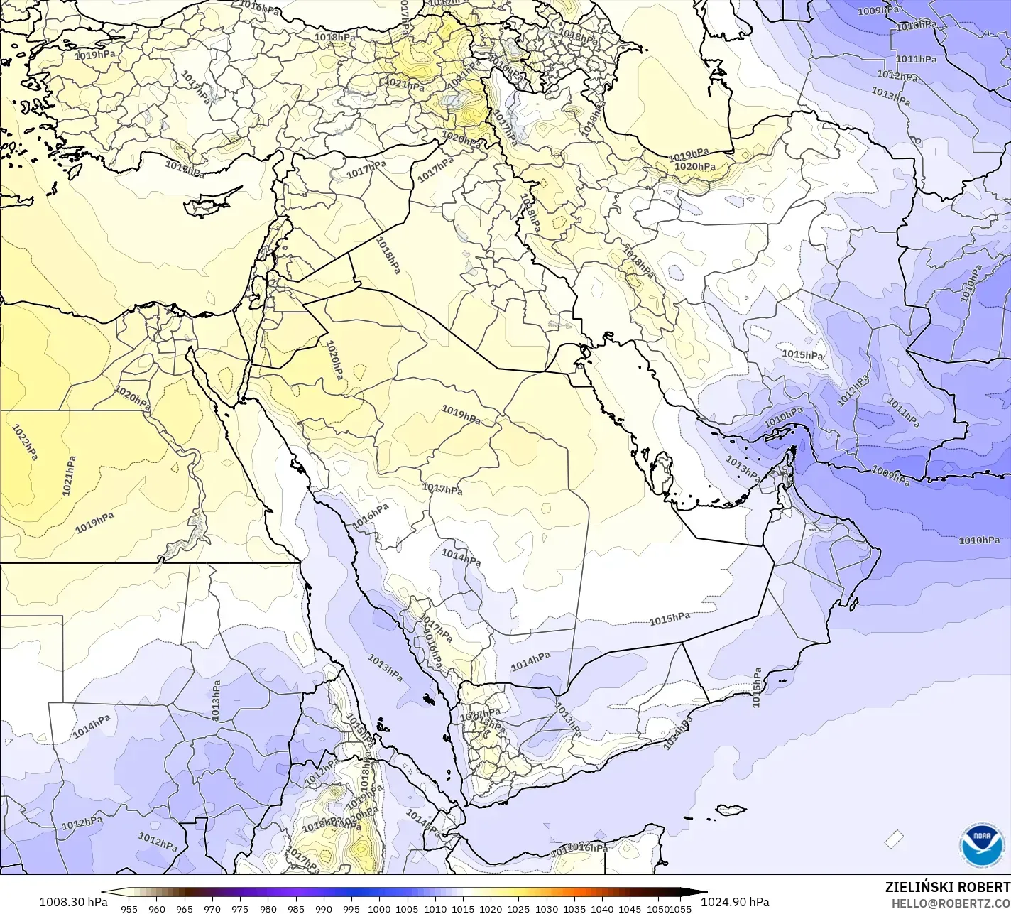 GFS modelo - Oriente Medio, Presión