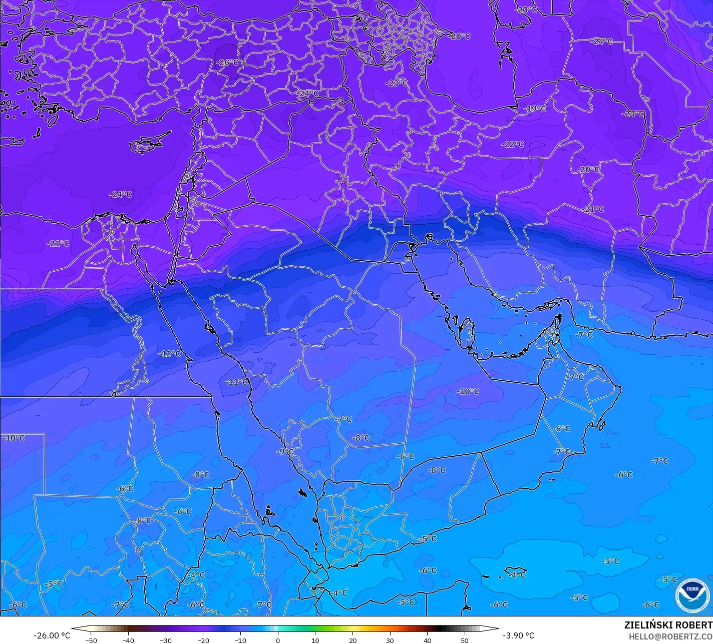 GFS modelo - Oriente Medio, Temperatura a 500 hPa
