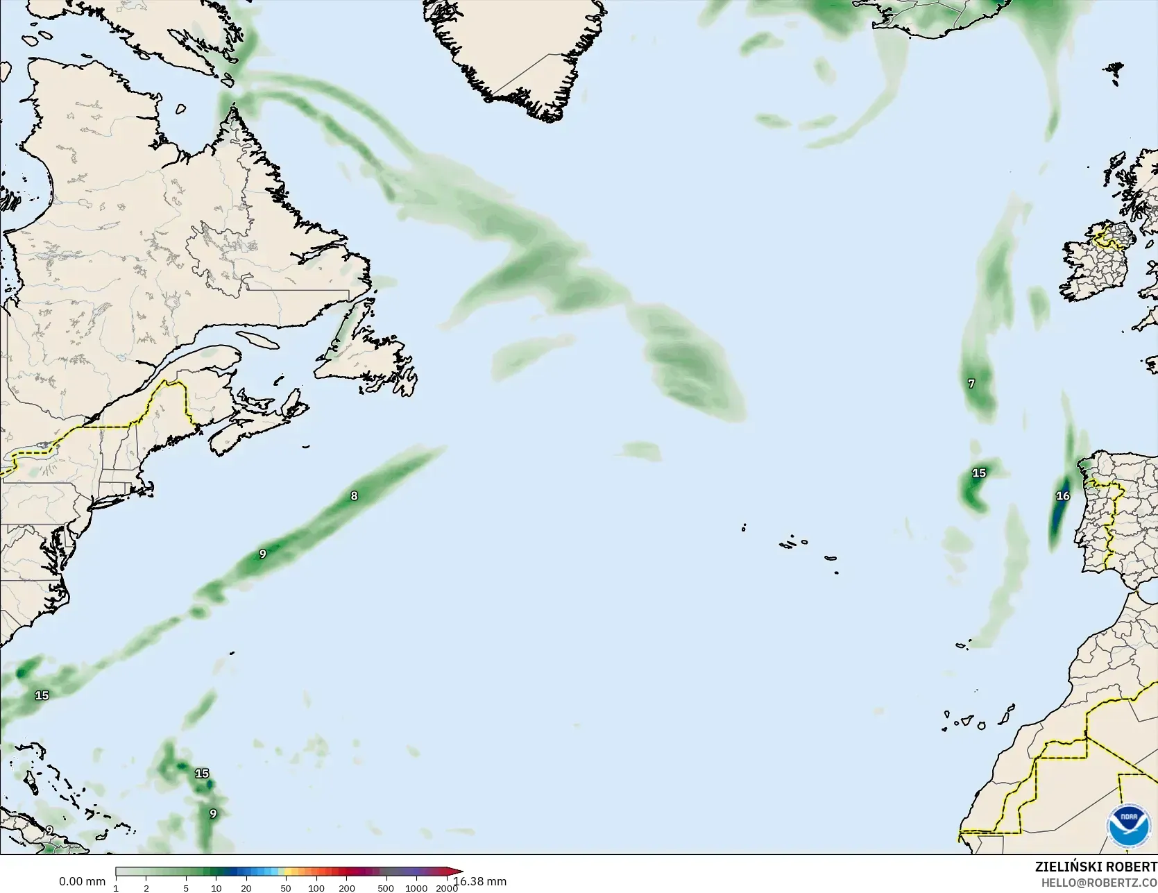 GFS modelo - Norte Atlántico, Acumulación de precipitación