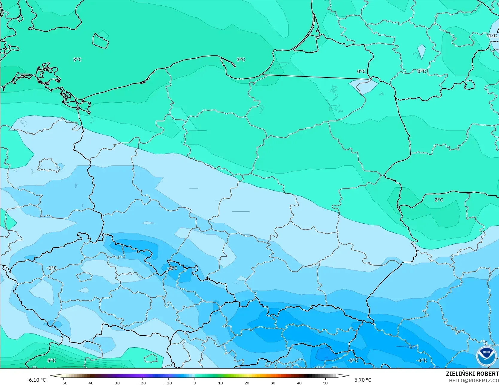 GFS modelo - Polonia, Punto de rocío a 2 m