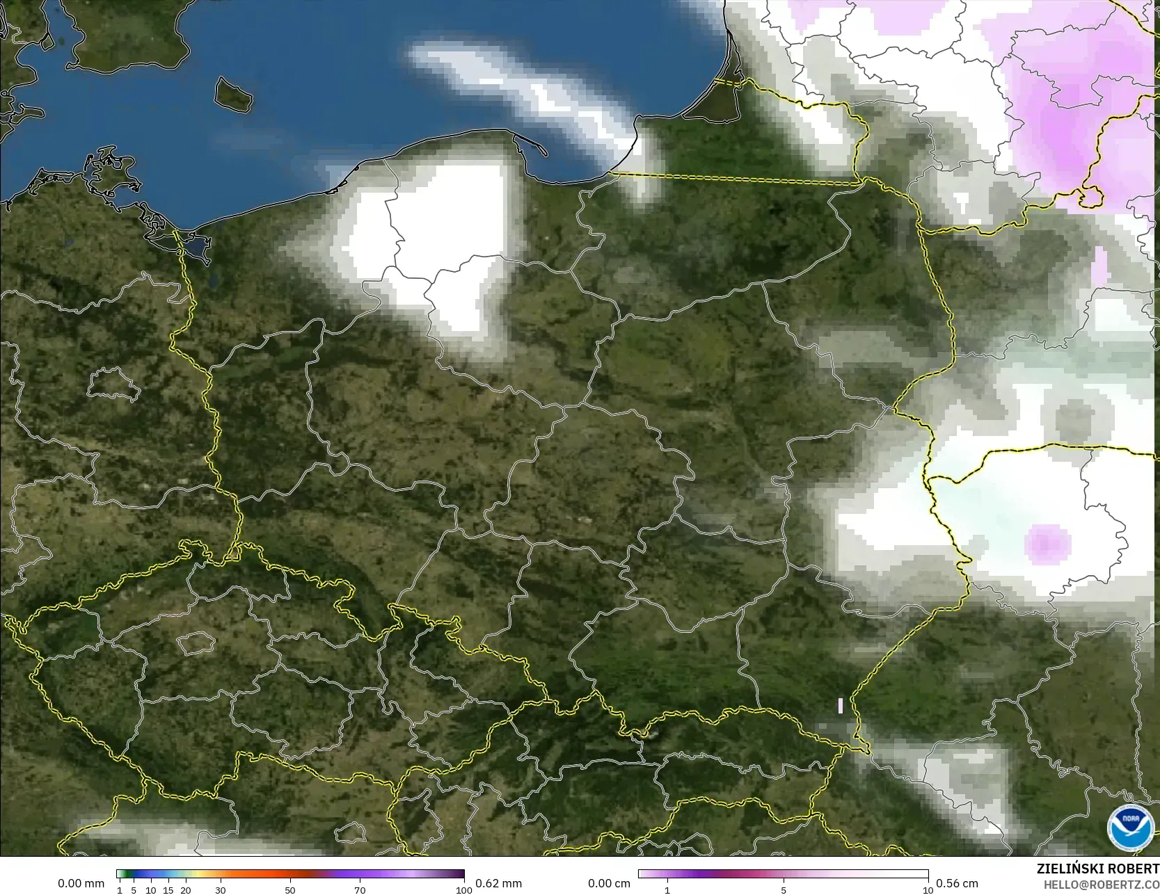 GFS modelo - Polonia, Precipitación, nubes y presión