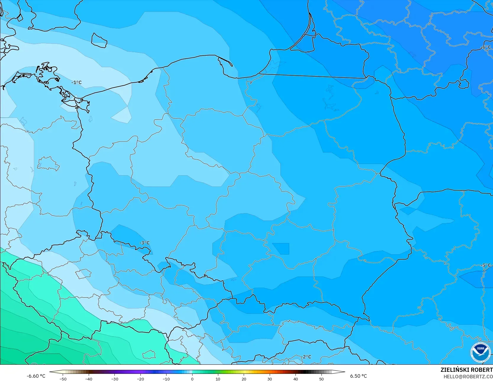 GFS modelo - Polonia, Temperatura a 850 hPa