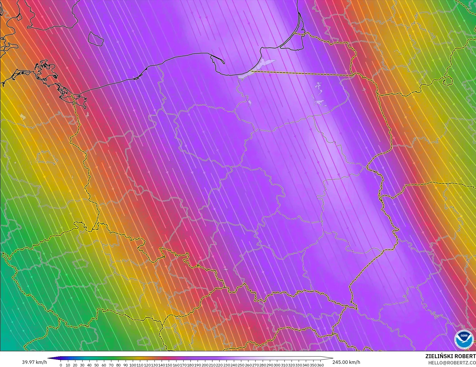 GFS modelo - Polonia, Viento a 300 hPa (corriente en chorro)