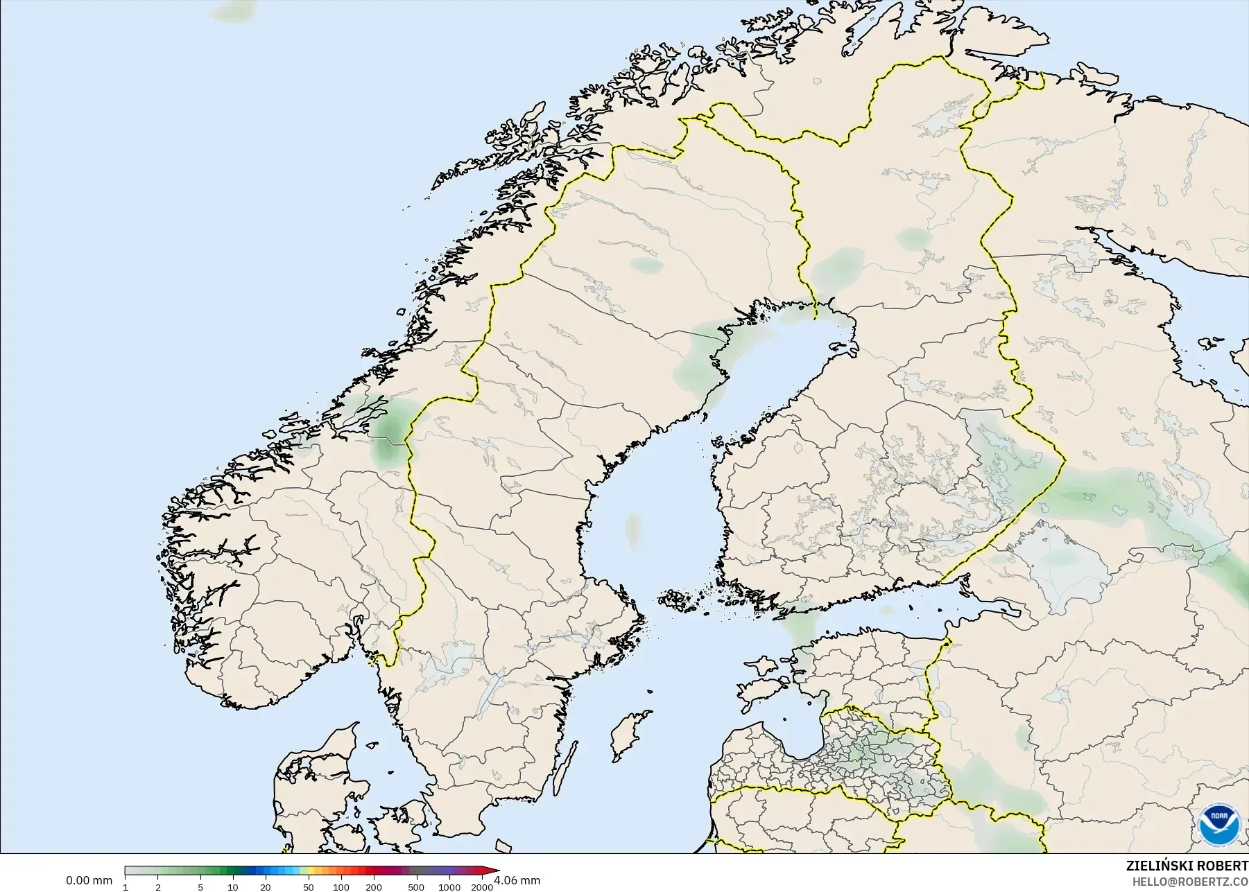 GFS modelo - Escandinavia, Acumulación de precipitación