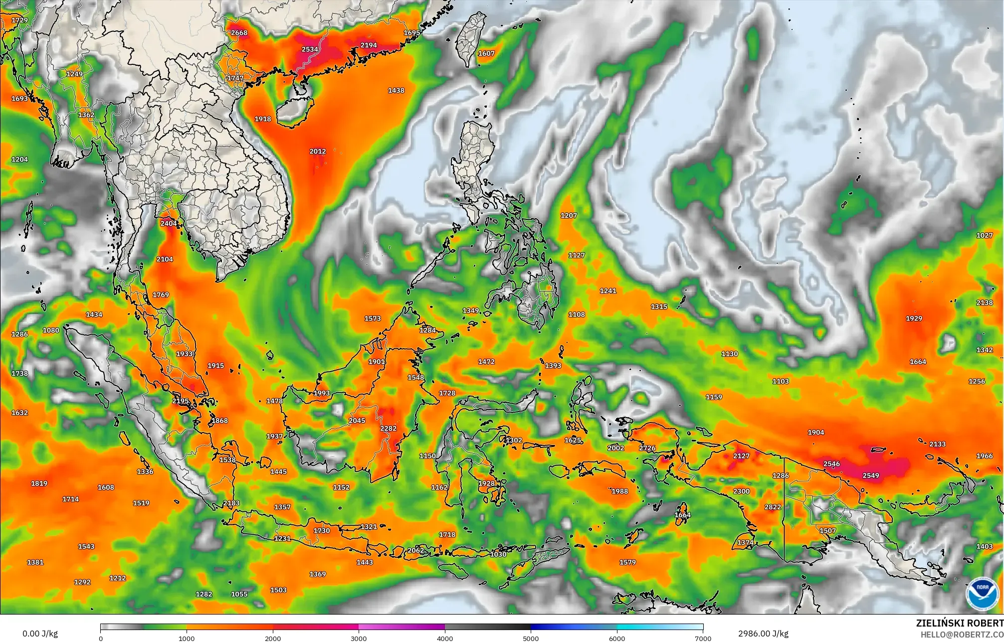 GFS modelo - Sudeste Asiático, CAPE
