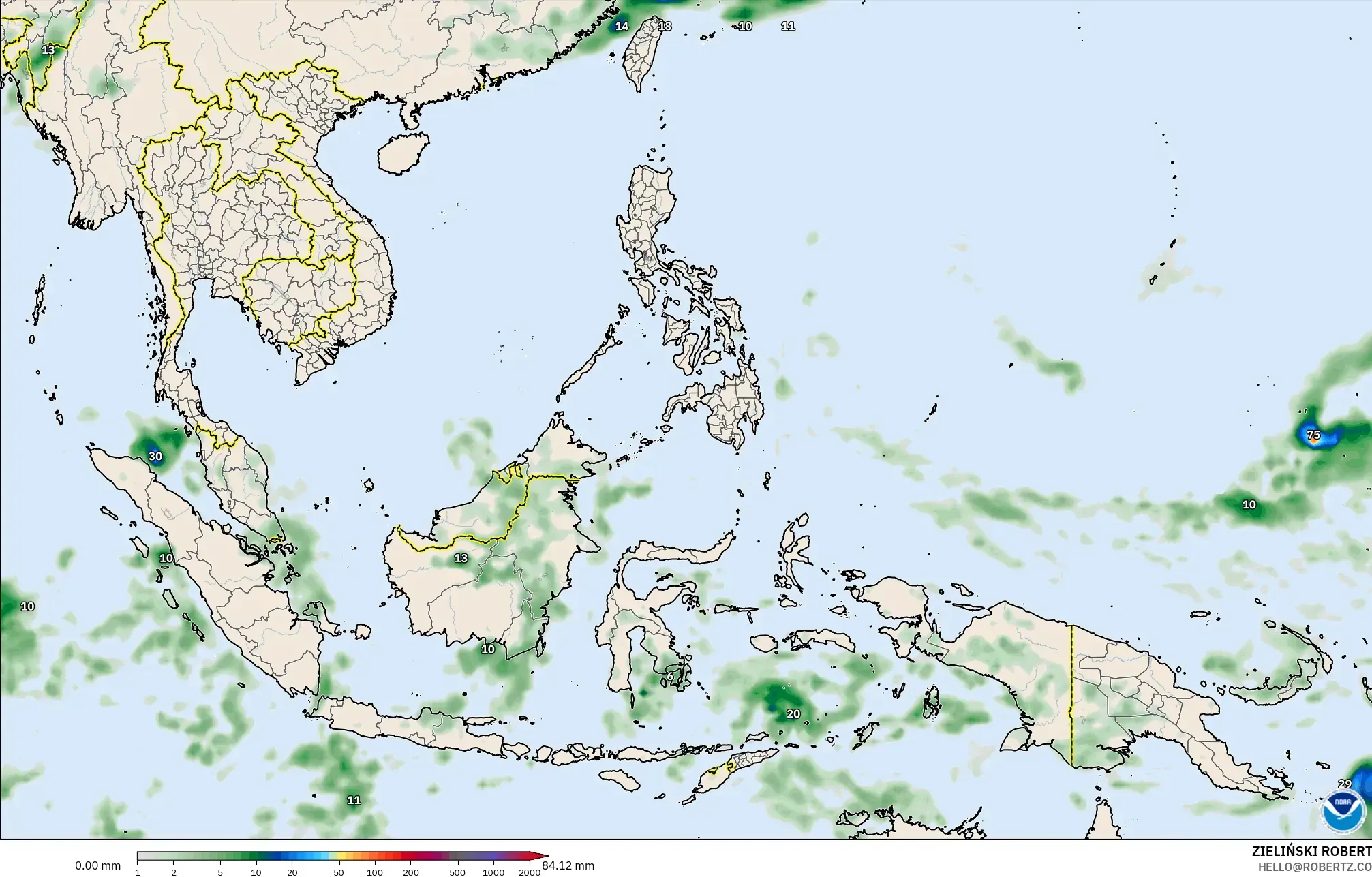 GFS modelo - Sudeste Asiático, Acumulación de precipitación