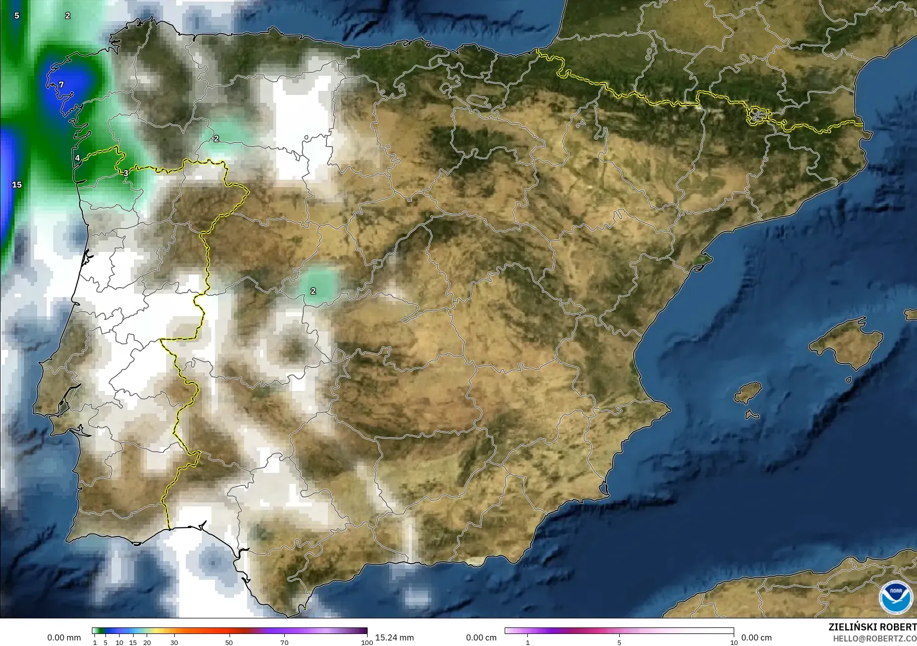 GFS modelo - España, Precipitación, nubes y presión