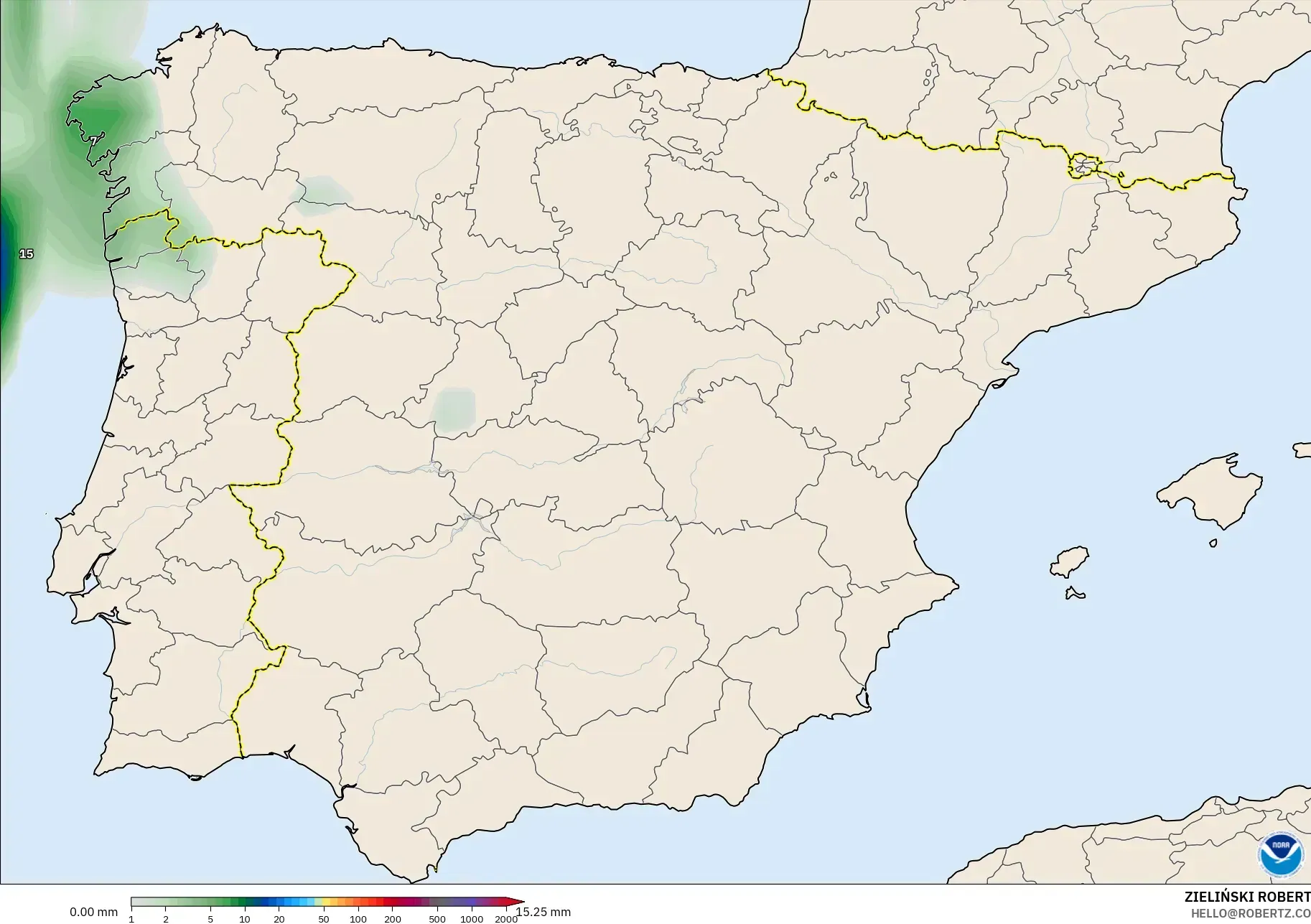 GFS modelo - España, Acumulación de precipitación