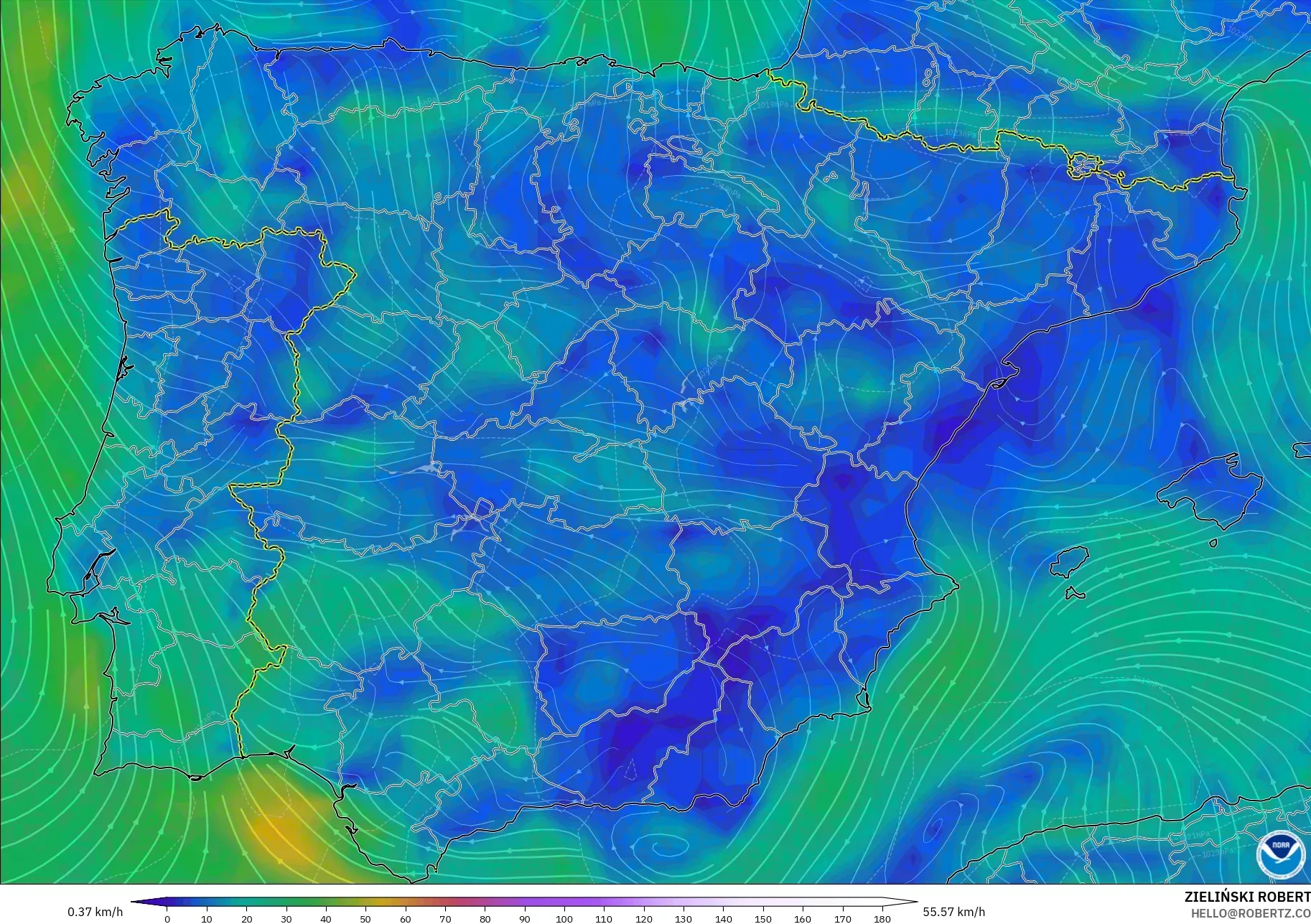 GFS modelo - España, Viento a 10 m