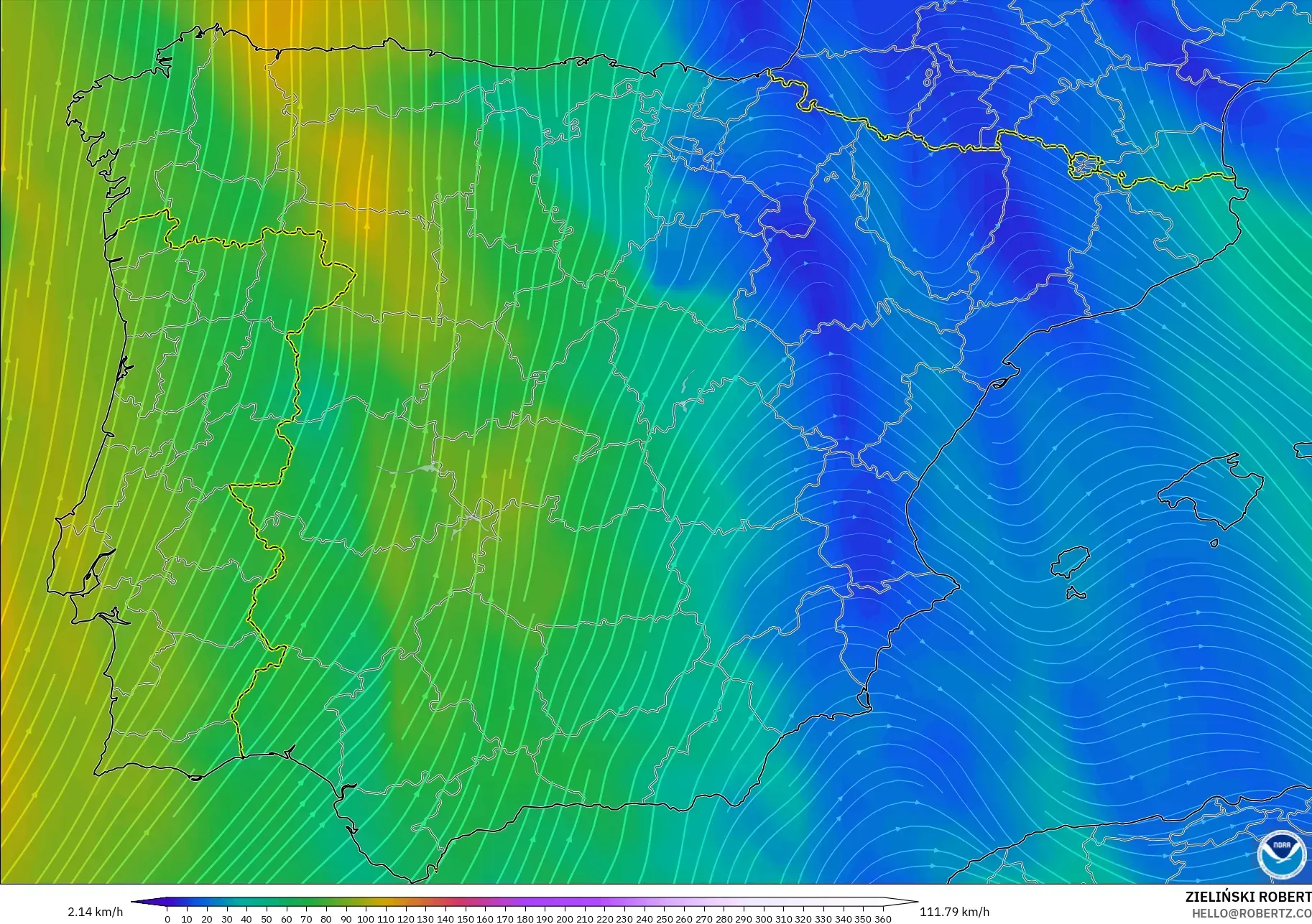 GFS modelo - España, Viento a 300 hPa (corriente en chorro)