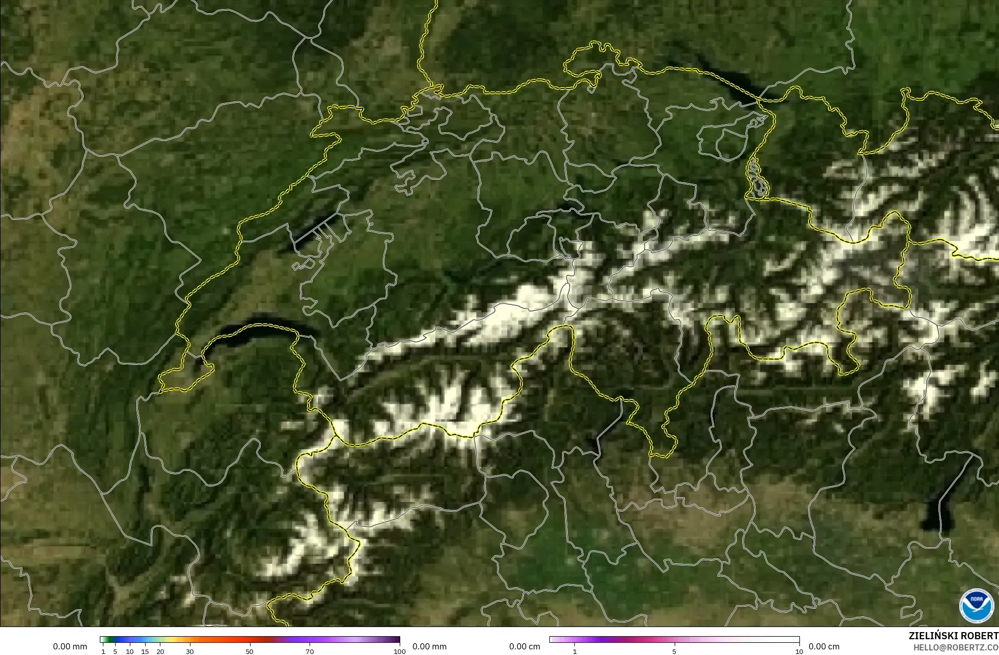 GFS modelo - Suiza, Precipitación, nubes y presión