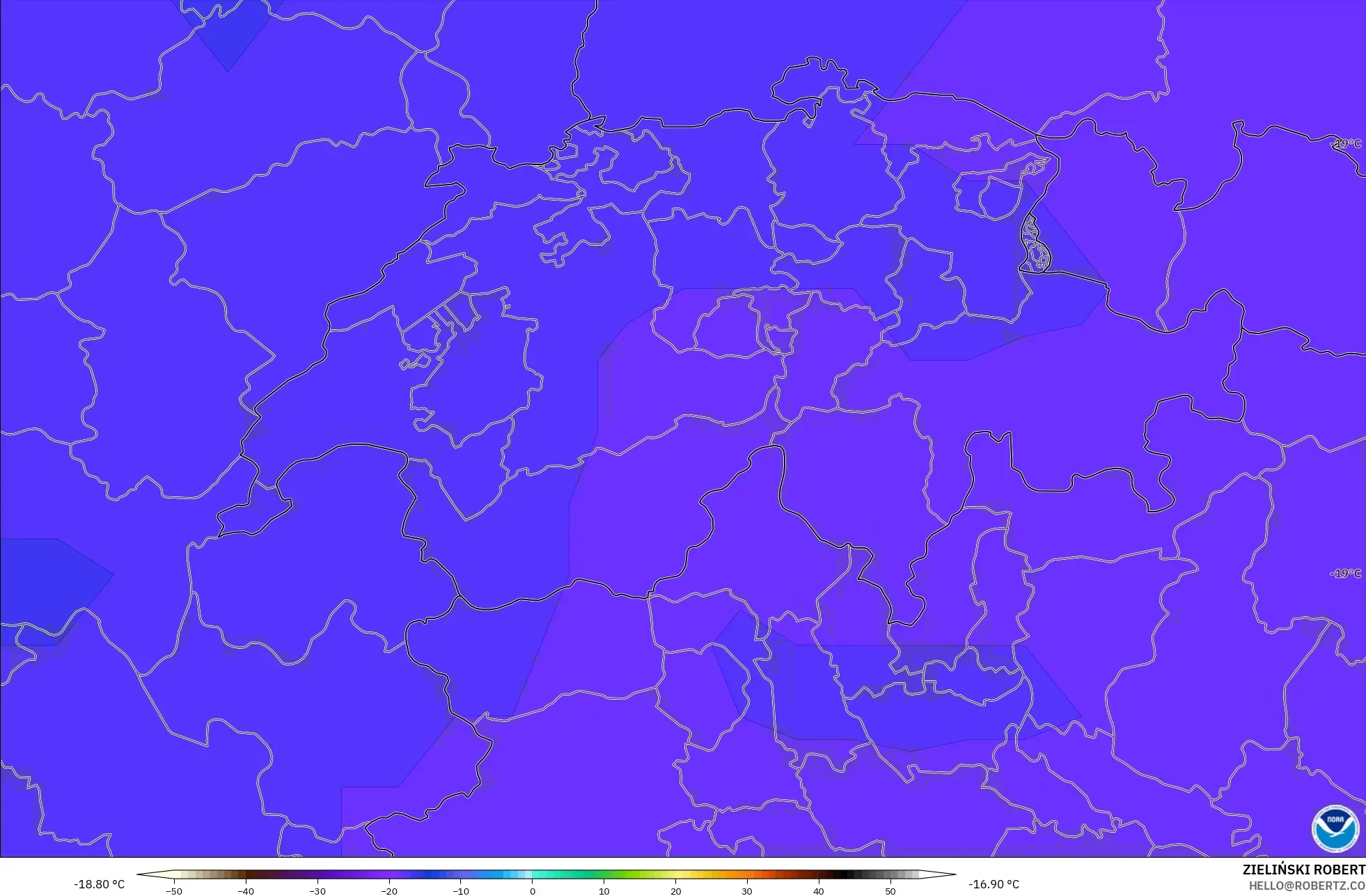 GFS modelo - Suiza, Temperatura a 500 hPa