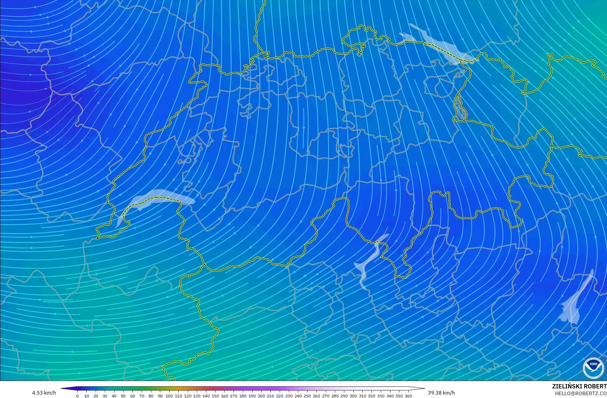 GFS modelo - Suiza, Viento a 300 hPa (corriente en chorro)
