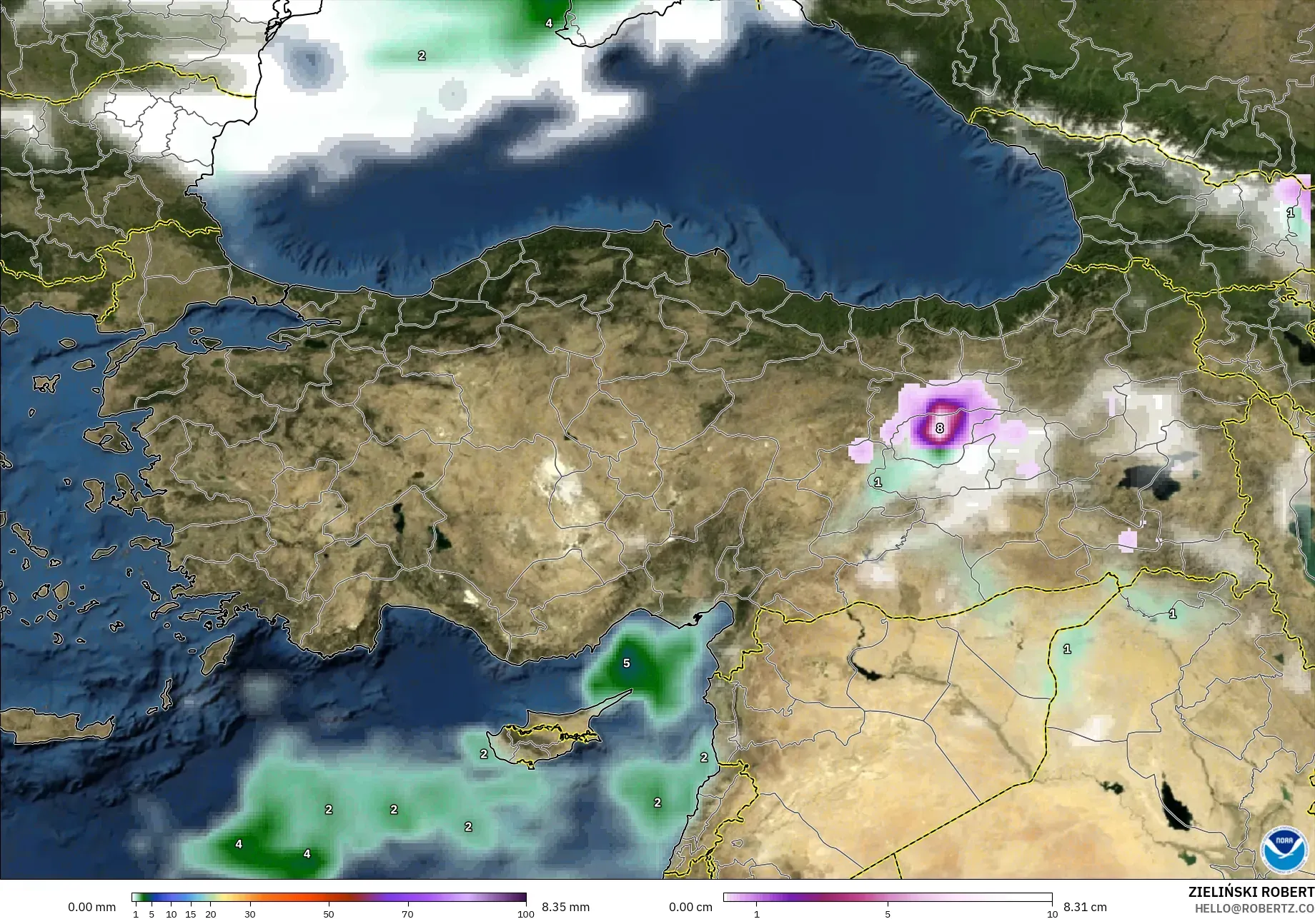 GFS modelo - Turquía, Precipitación, nubes y presión