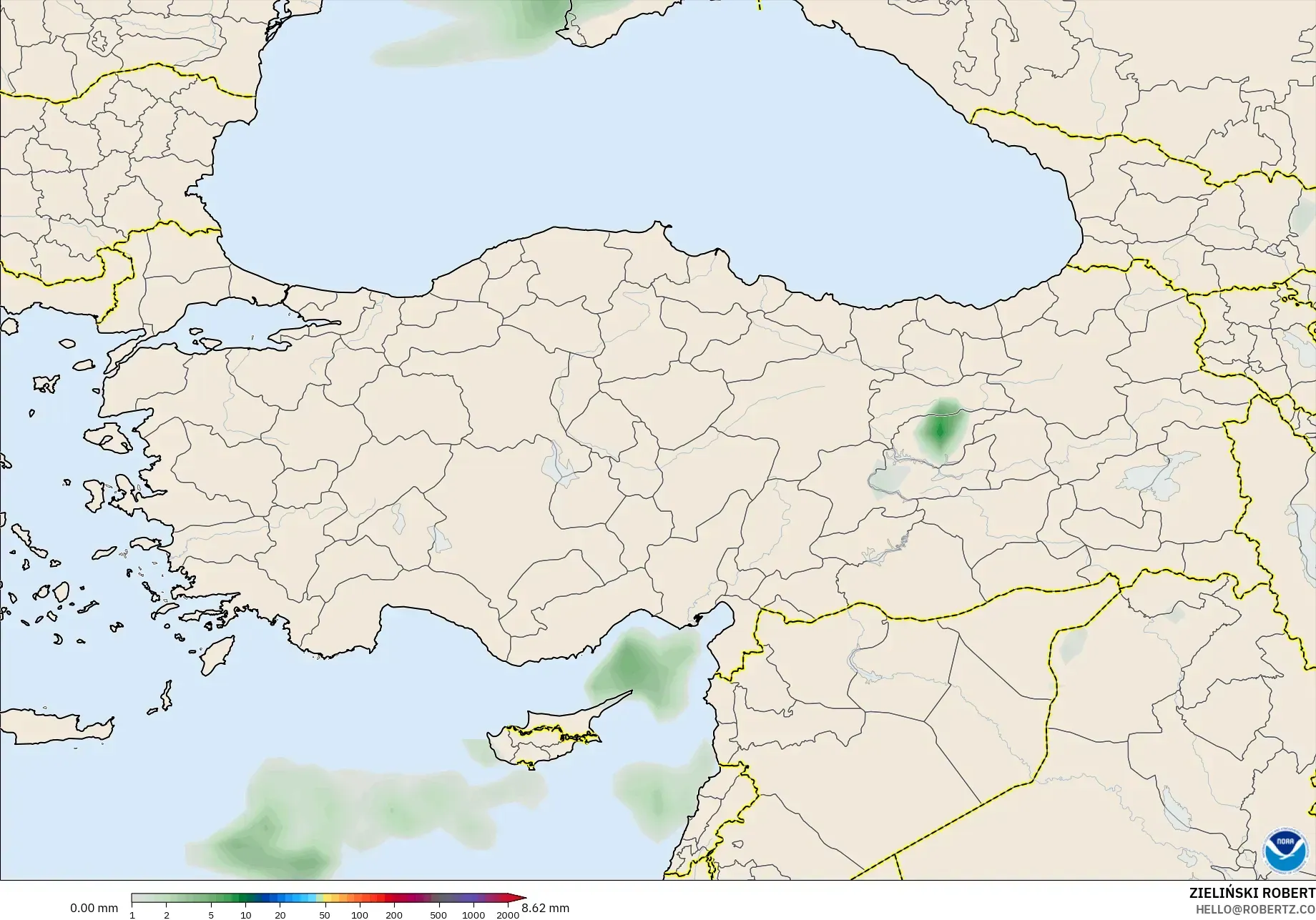 GFS modelo - Turquía, Acumulación de precipitación
